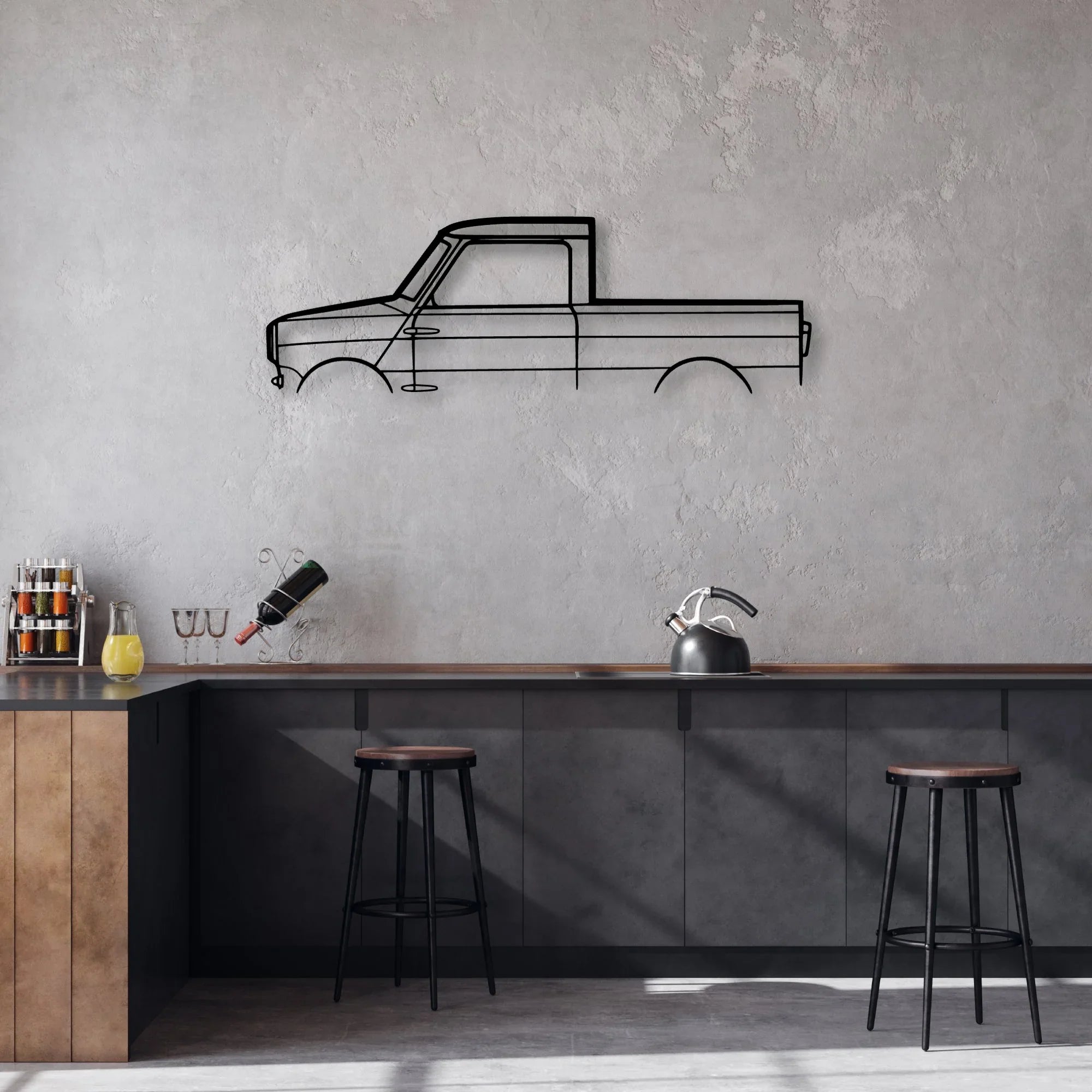 Mini Pickup Classic Silhouette Metal Wall Art - Automotive Garage Decor