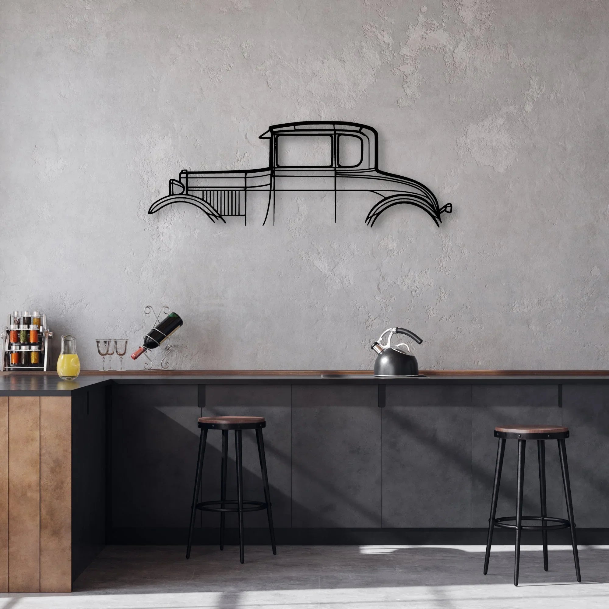 Model A Special Coupe 1928 Classic Silhouette Metal Wall Art - Automotive Garage Decor