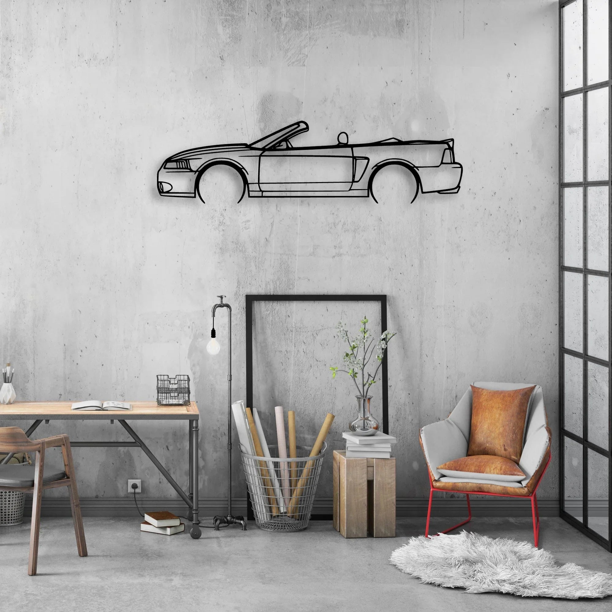 Mustang Cobra Cabrio 2004 Classic Silhouette Metal Wall Art - Automotive Garage Decor