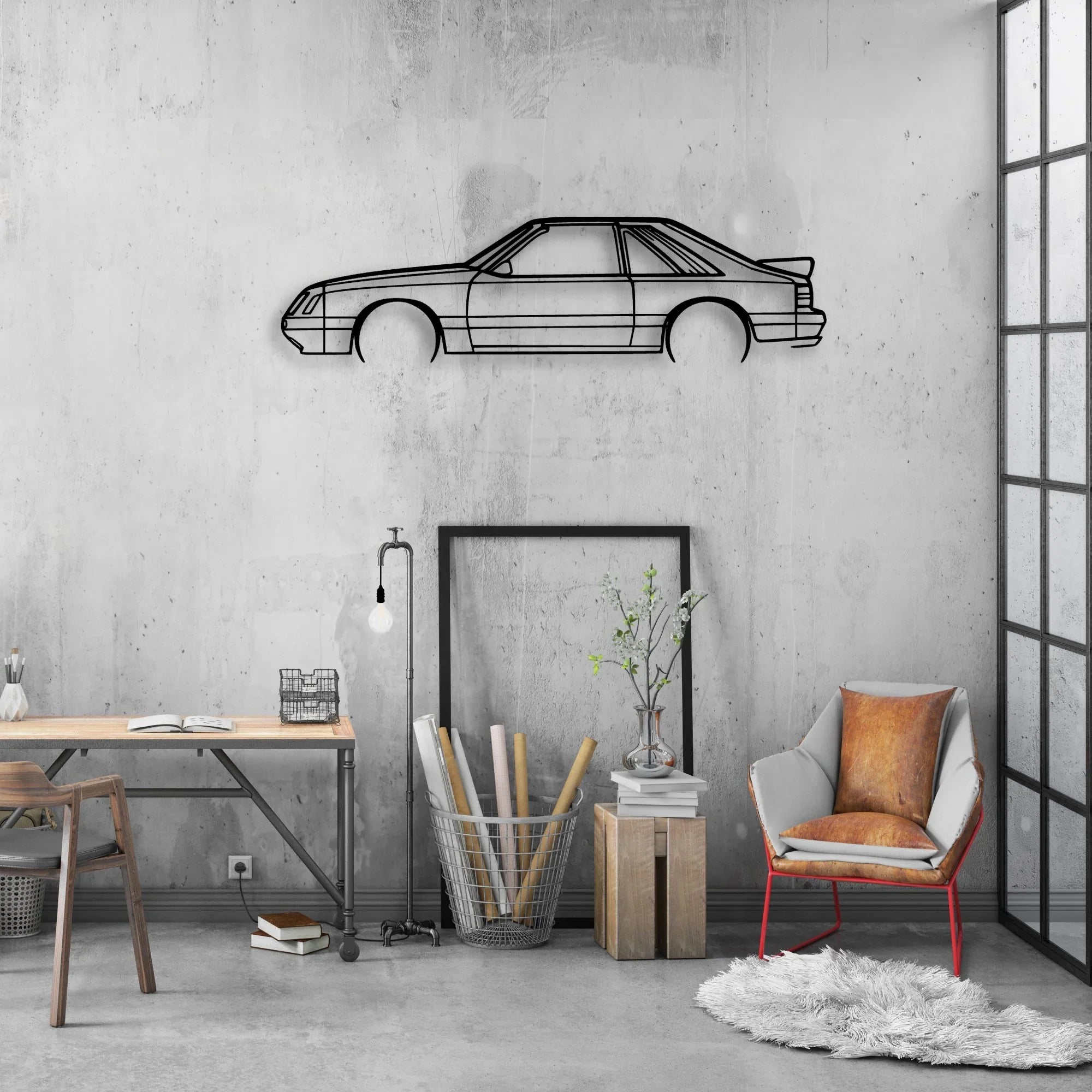 Mustang GT 1985 2 Classic Silhouette Metal Wall Art - Automotive Garage Decor