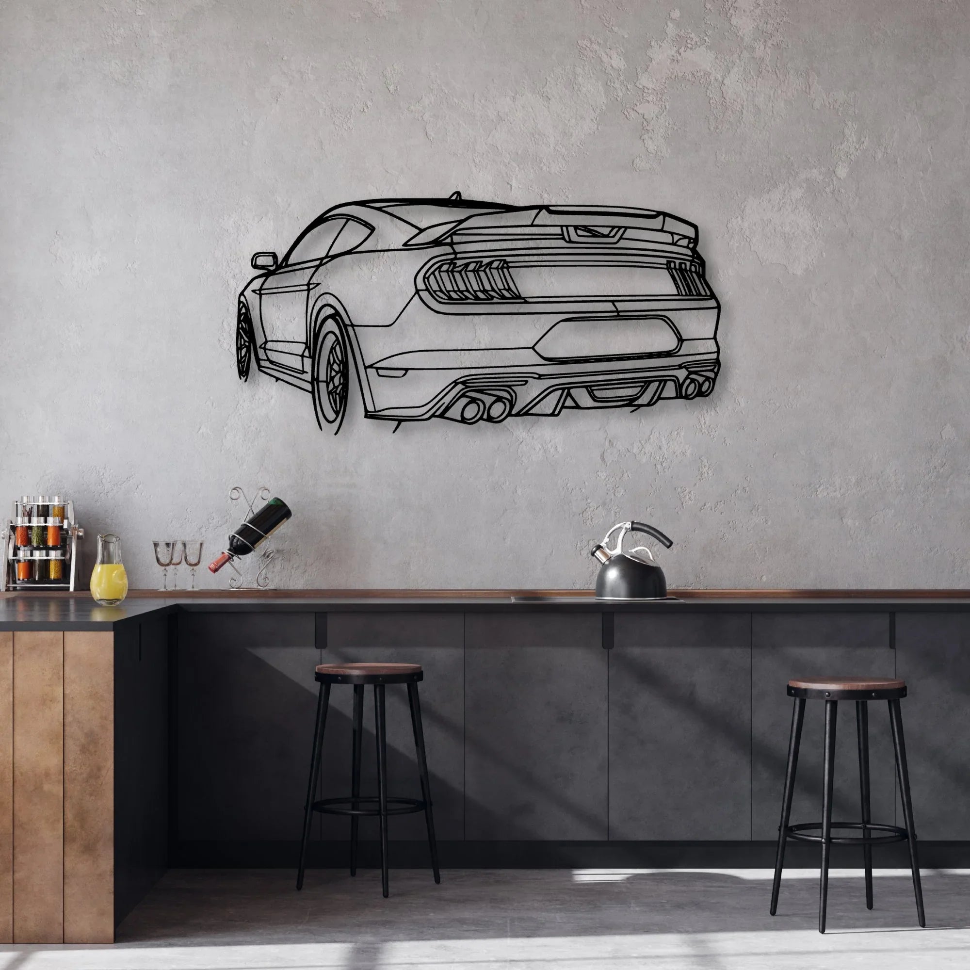 Mustang GT 2020 Angle Classic Silhouette Metal Wall Art - Automotive Garage Decor