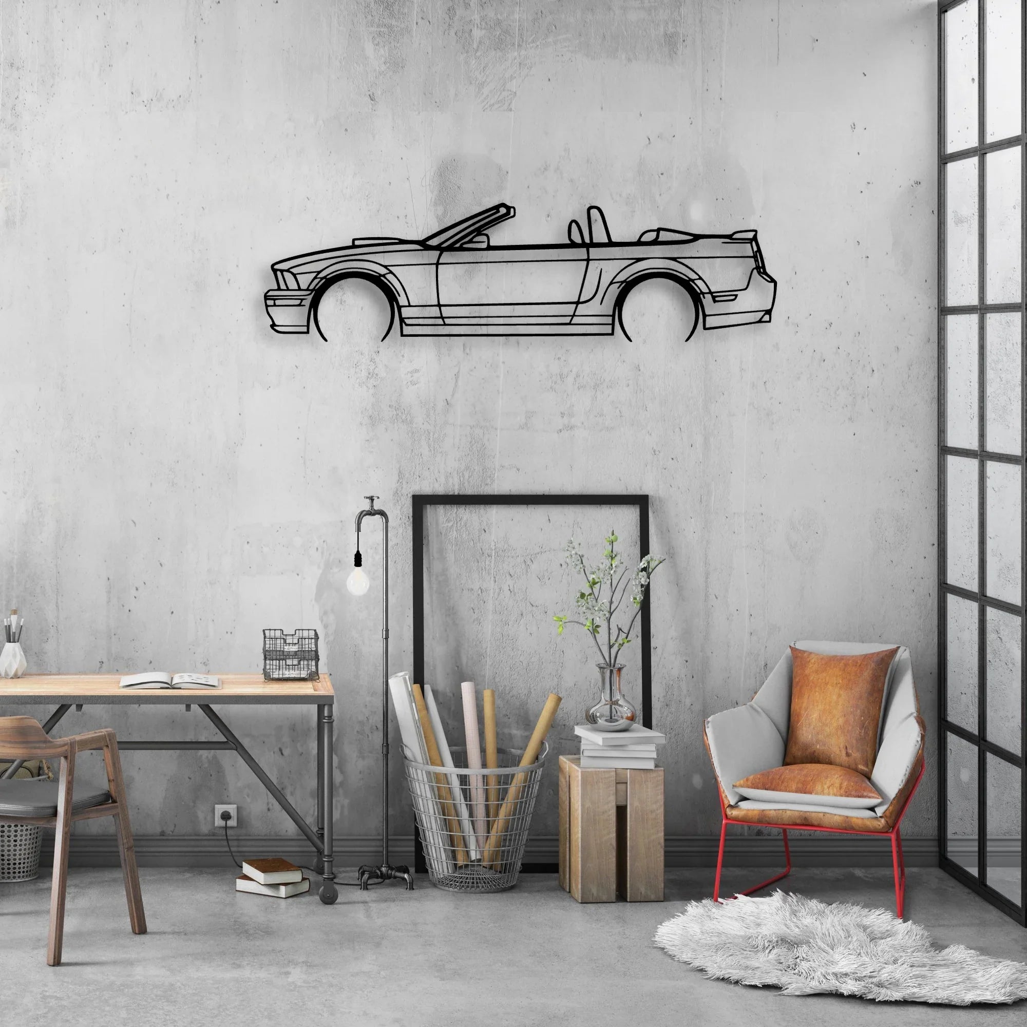 Mustang GT Convertible 2008 Classic Silhouette Metal Wall Art - Automotive Garage Decor
