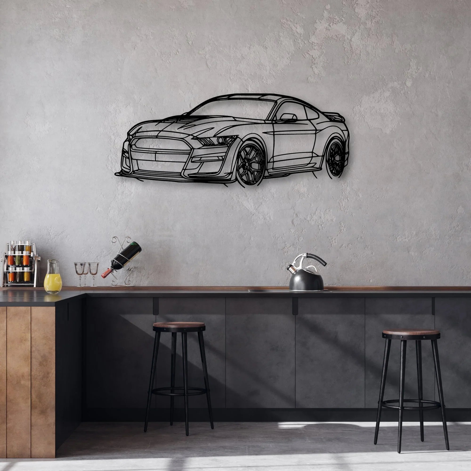 Mustang Shelby GT500 2021 Angle Classic Silhouette Metal Wall Art - Automotive Garage Decor