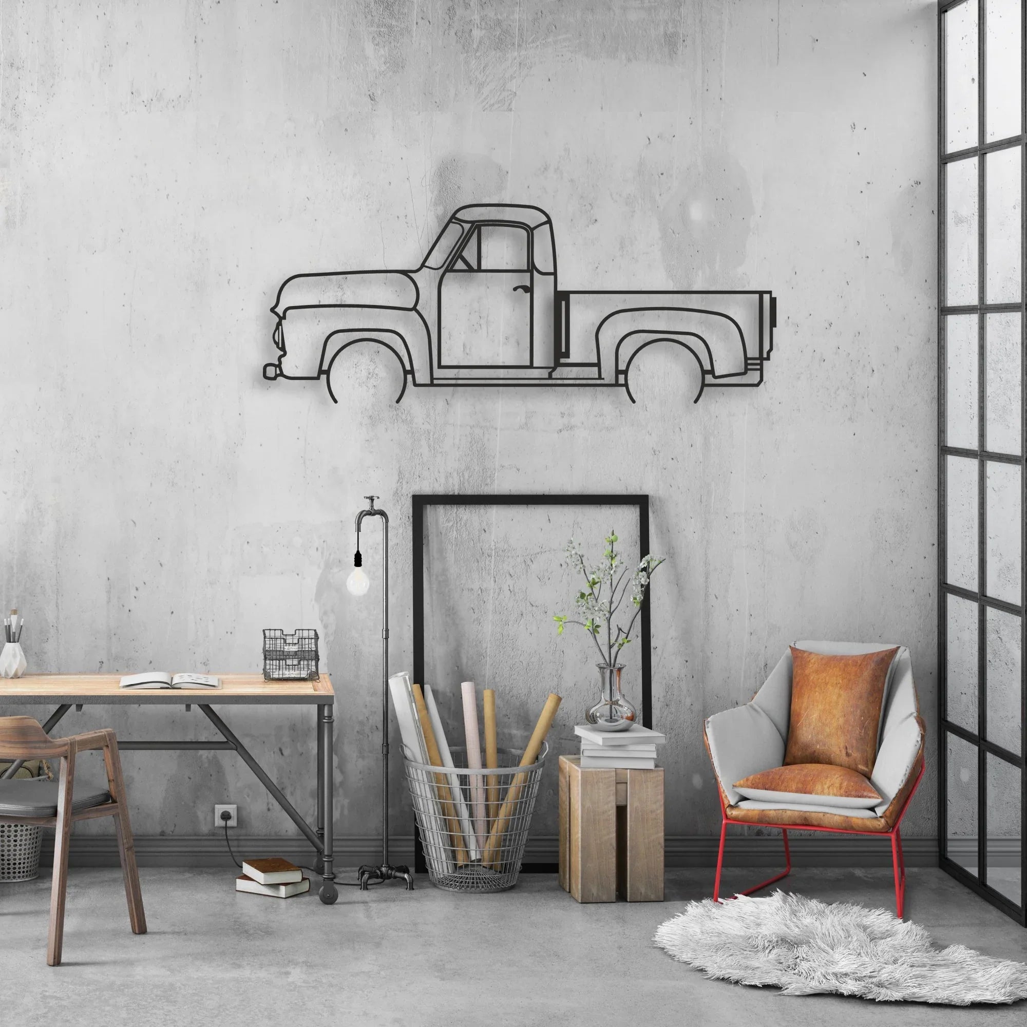 OLD TRUCK Classic Silhouette Metal Wall Art - Automotive Garage Decor
