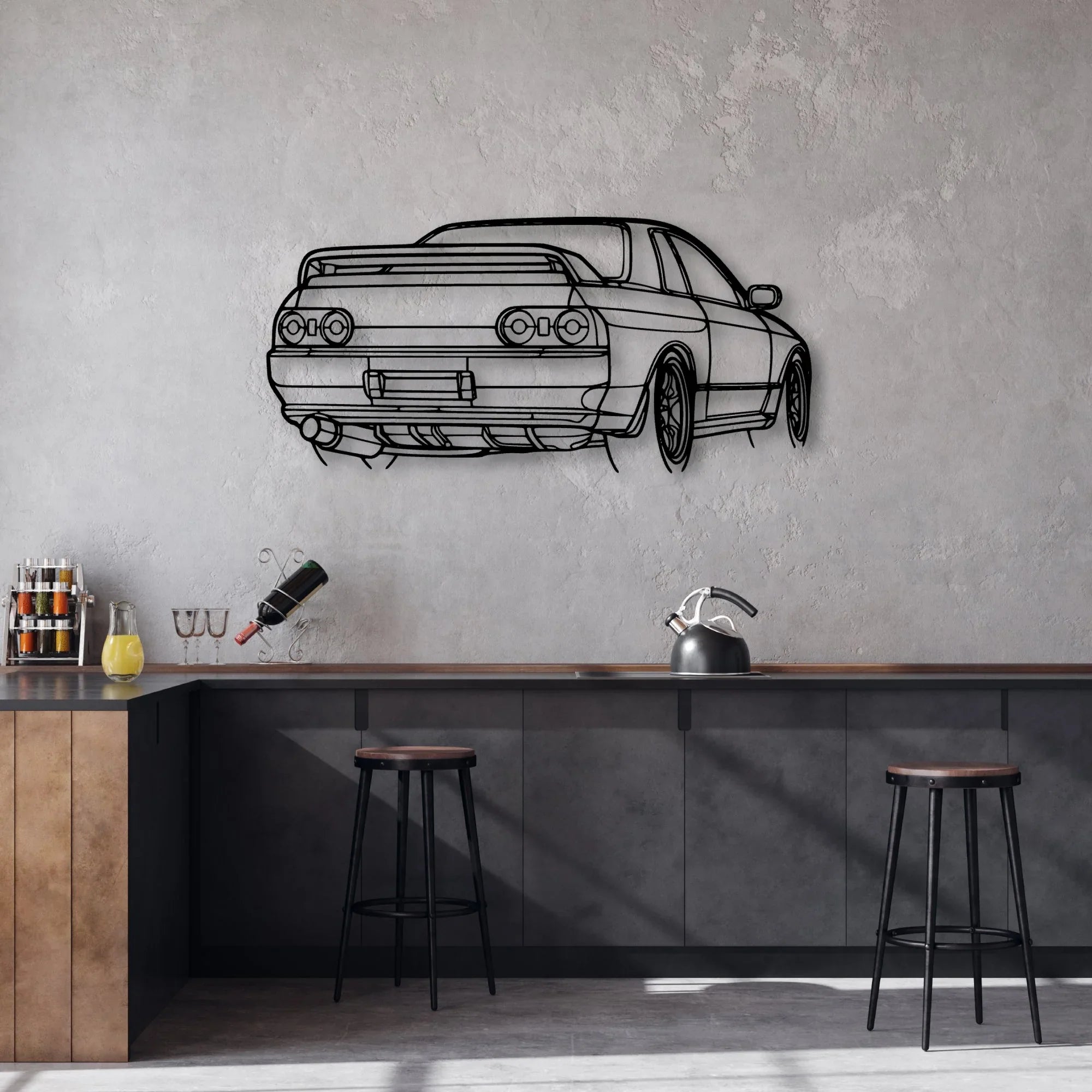 R32 GTR Nismo Angle Classic Silhouette Metal Wall Art - Automotive Garage Decor