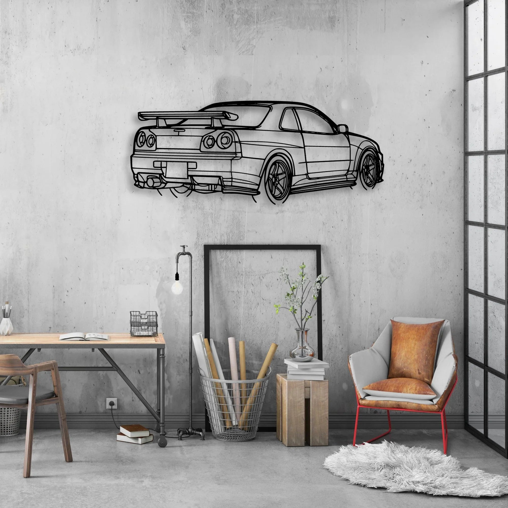 R34 GTR Nismo Angle Classic Silhouette Metal Wall Art - Automotive Garage Decor