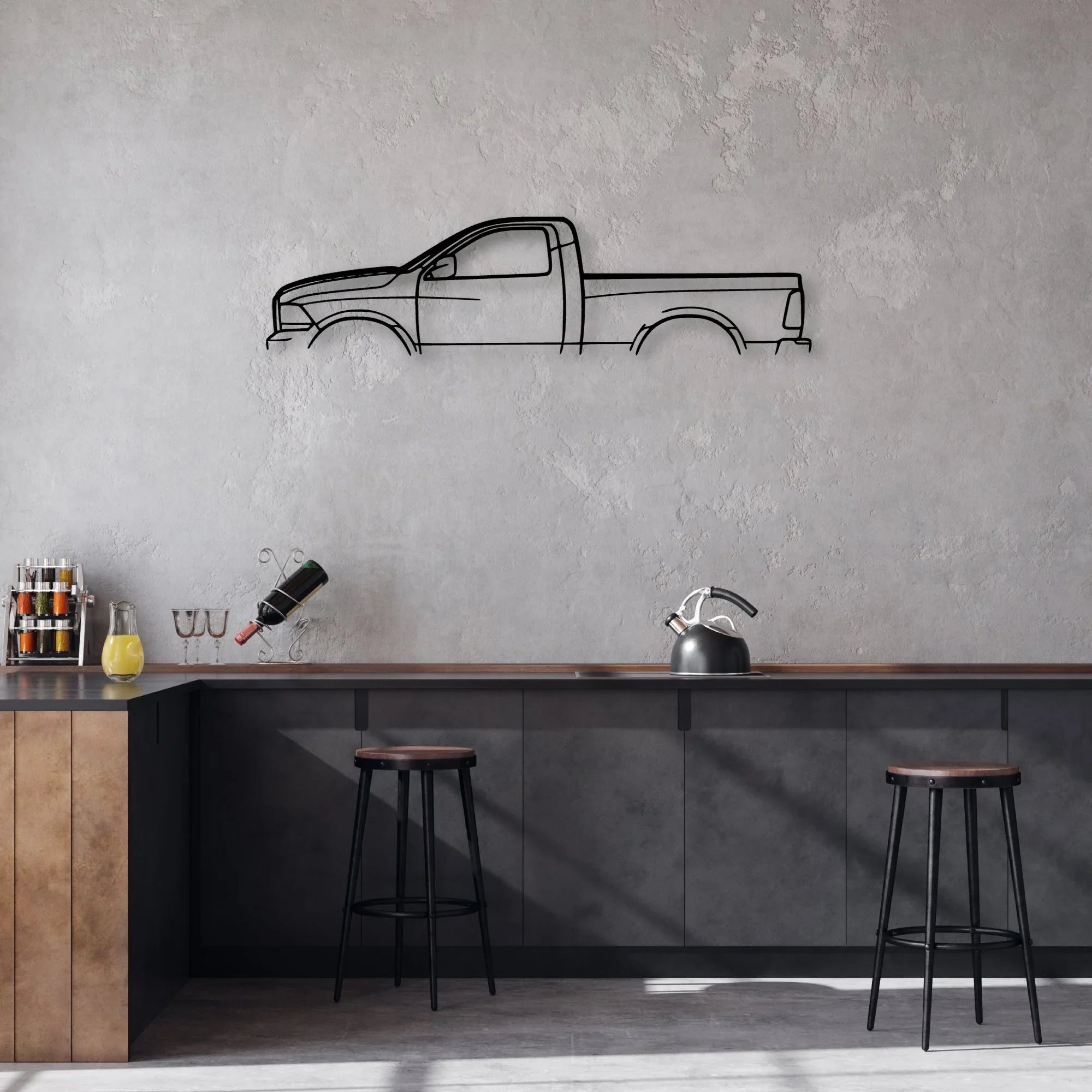 RAM 1500 2013 Classic Silhouette Metal Wall Art - Automotive Garage Decor