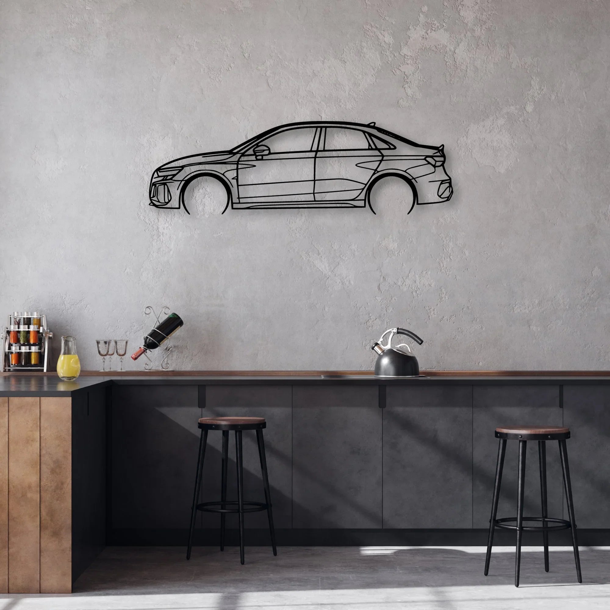 RS3 2022 Classic Silhouette Metal Wall Art - Automotive Garage Decor