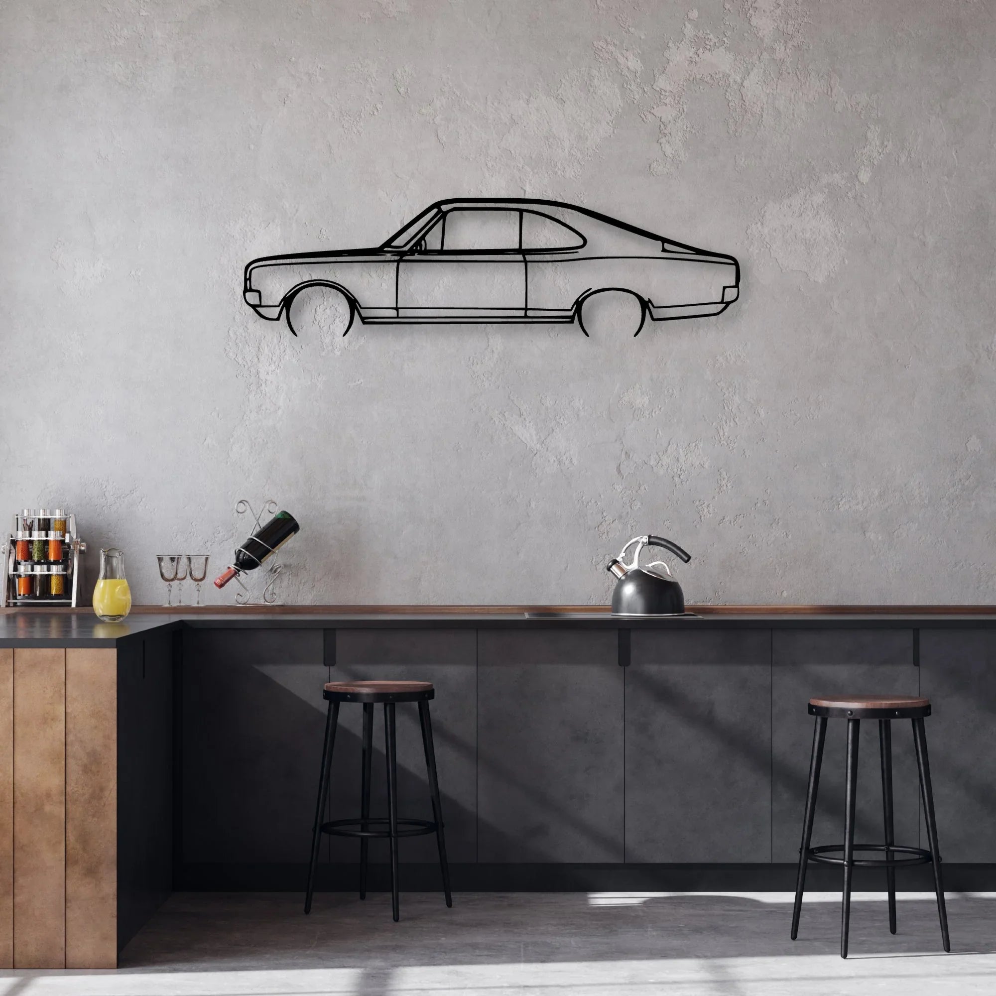 Rekord C 1970 Classic Silhouette Metal Wall Art - Automotive Garage Decor