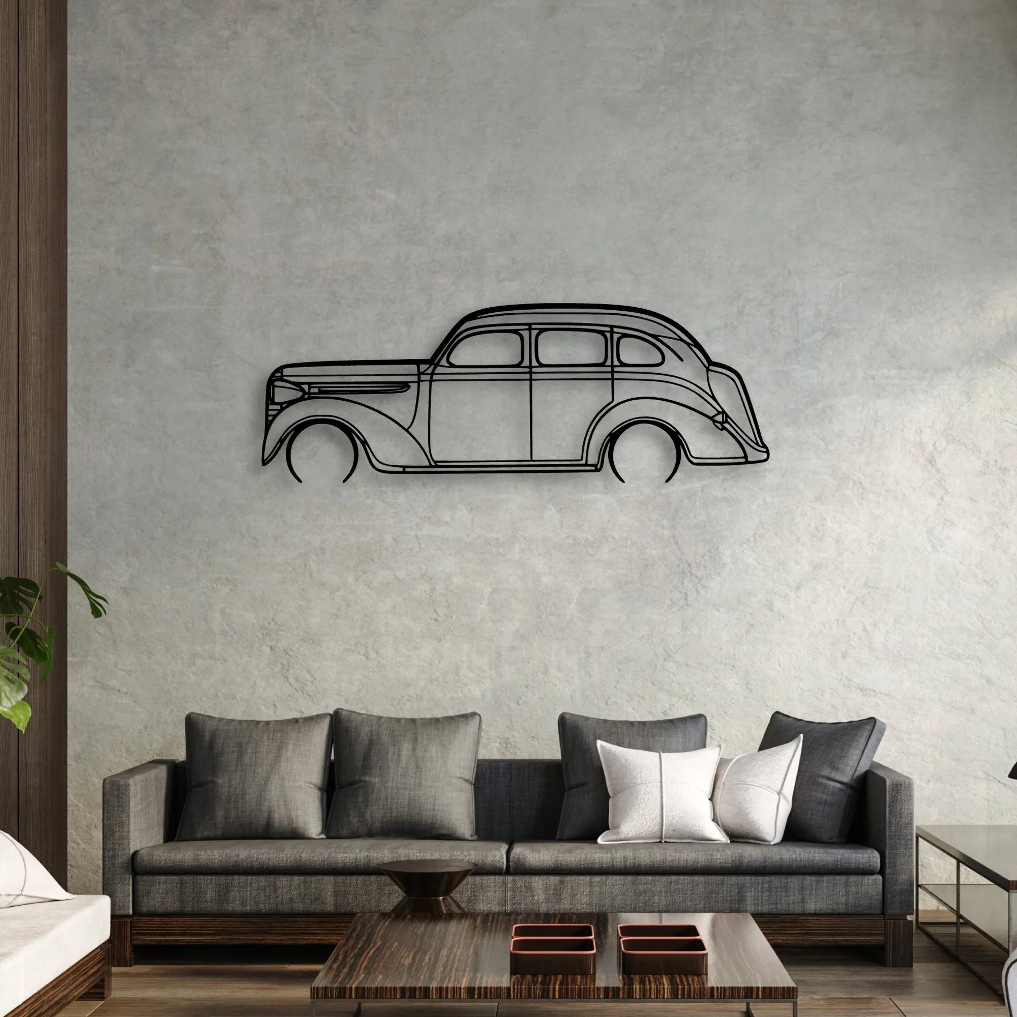 Sedan 1938 Classic Silhouette Metal Wall Art - Automotive Garage Decor