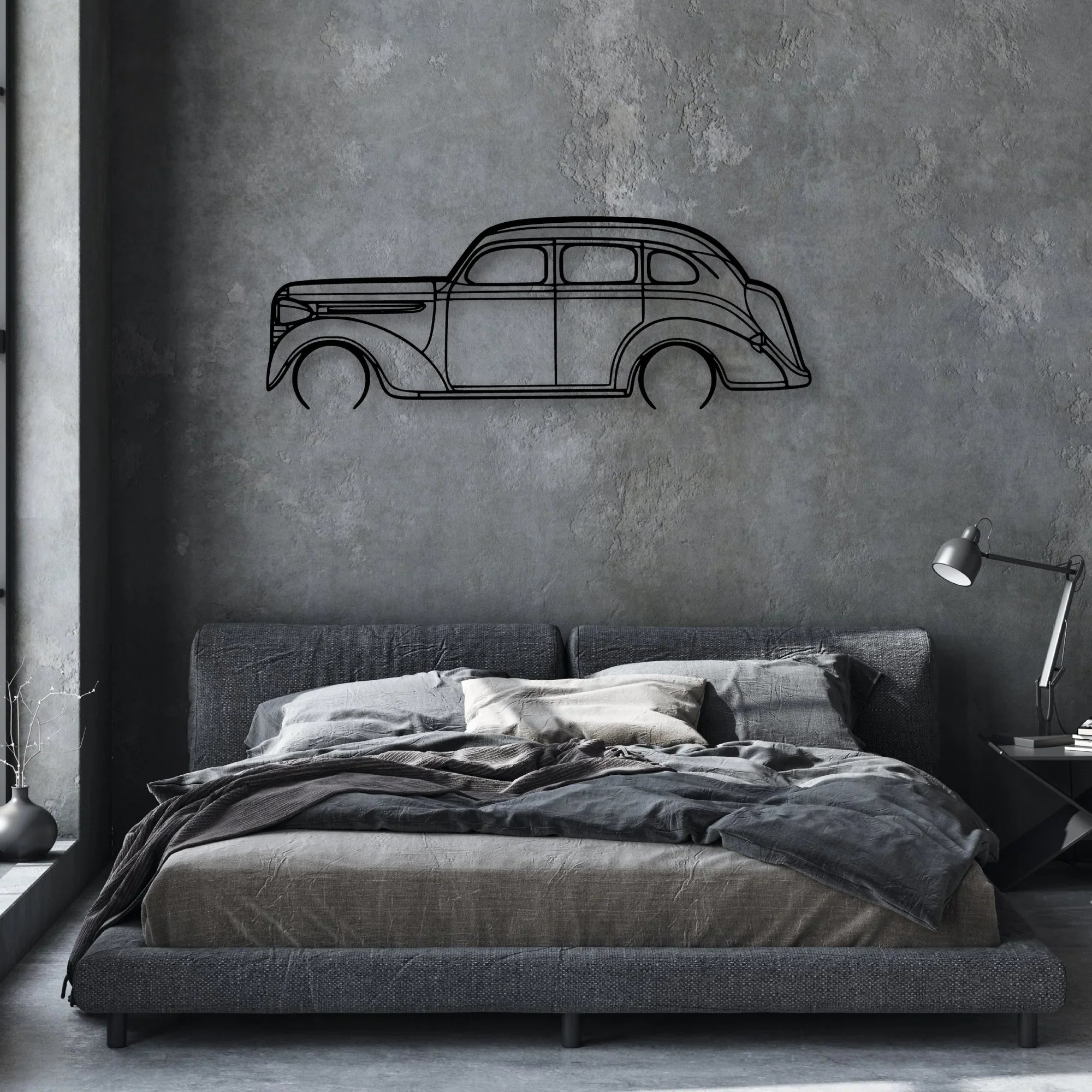 Sedan 1938 Classic Silhouette Metal Wall Art - Automotive Garage Decor