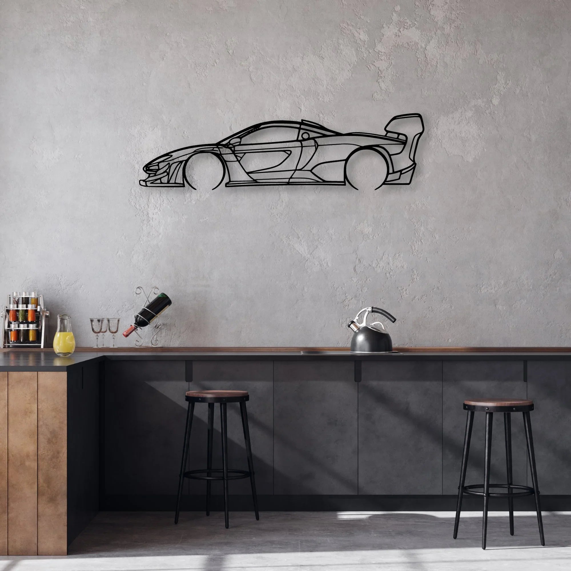 Senna GTR Classic Silhouette Metal Wall Art - Automotive Garage Decor