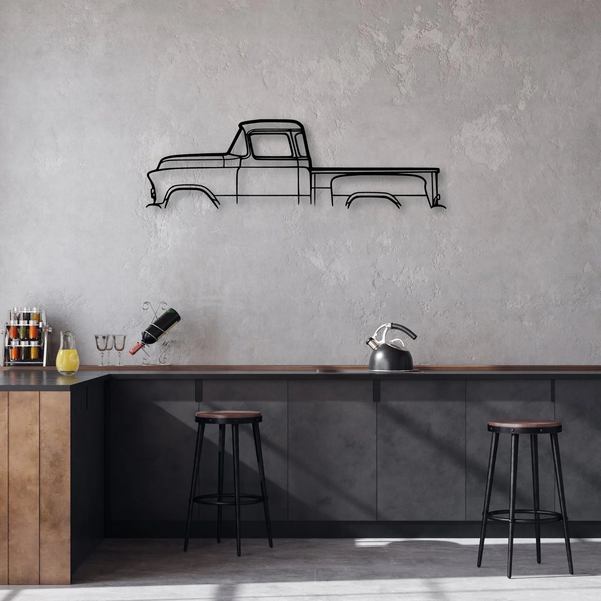 Short bed 3100 1955 Classic Silhouette Metal Wall Art - Automotive Garage Decor