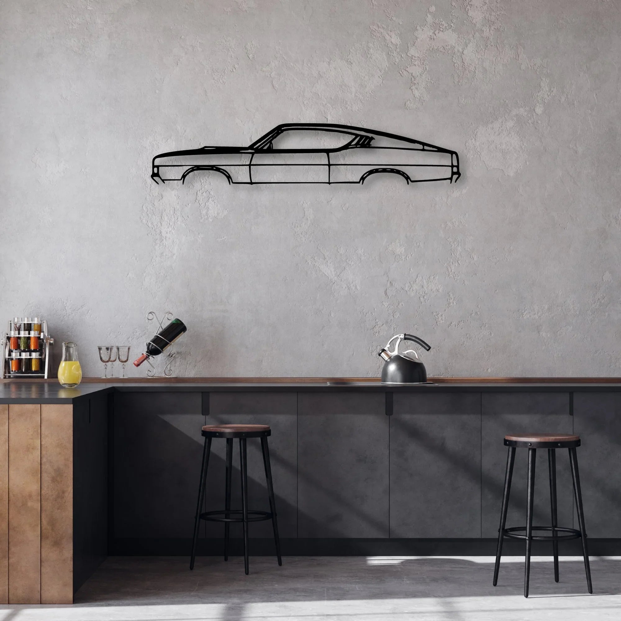 Torino Cobra 1969 Classic Silhouette Metal Wall Art - Automotive Garage Decor