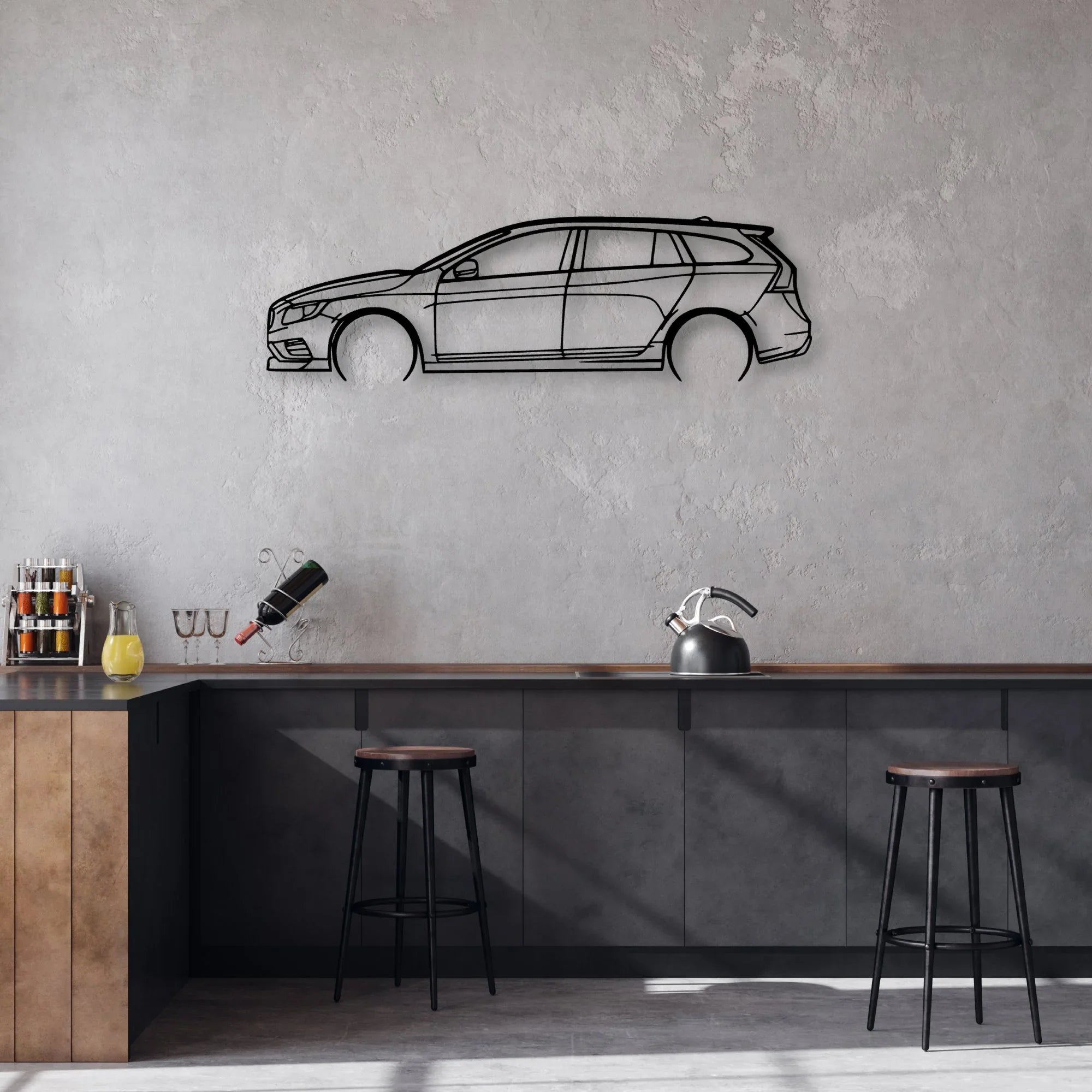 V60 Polestar Classic Silhouette Metal Wall Art - Automotive Garage Decor