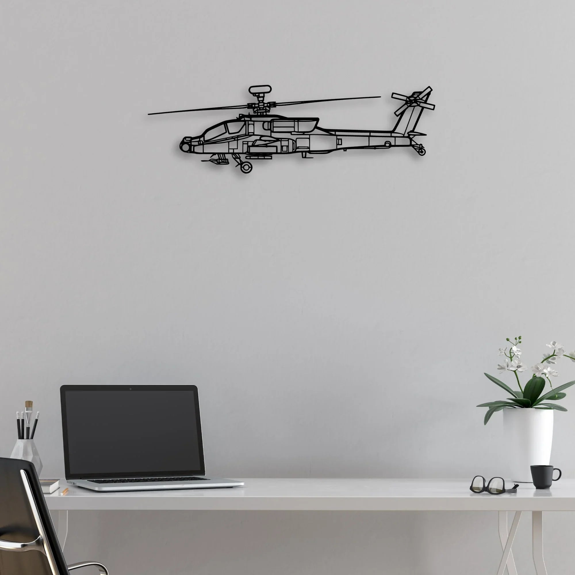 AH-64D Apache 2 Classic Aircraft Silhouette Metal Wall Art - Aviation Hangar Decor