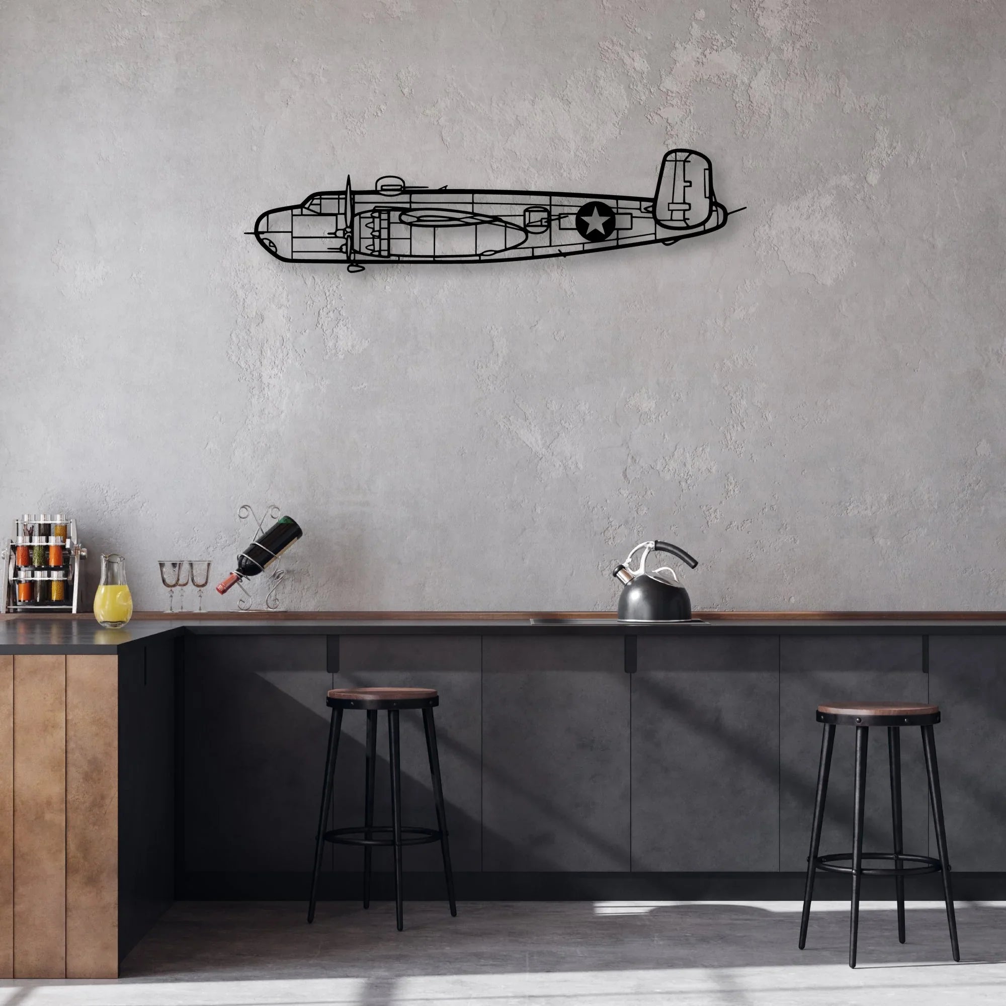 B-25H 2 Classic Aircraft Silhouette Metal Wall Art - Aviation Hangar Decor