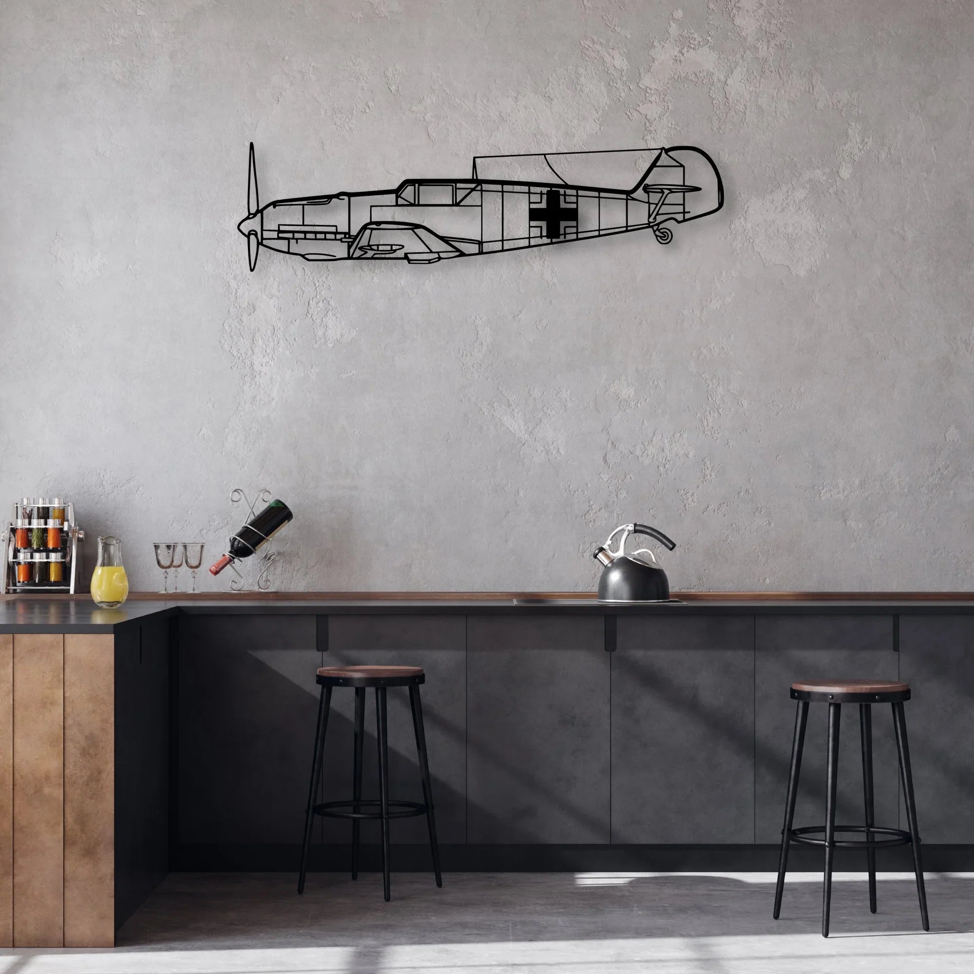 BF109 3 Classic Aircraft Silhouette Metal Wall Art - Aviation Hangar Decor