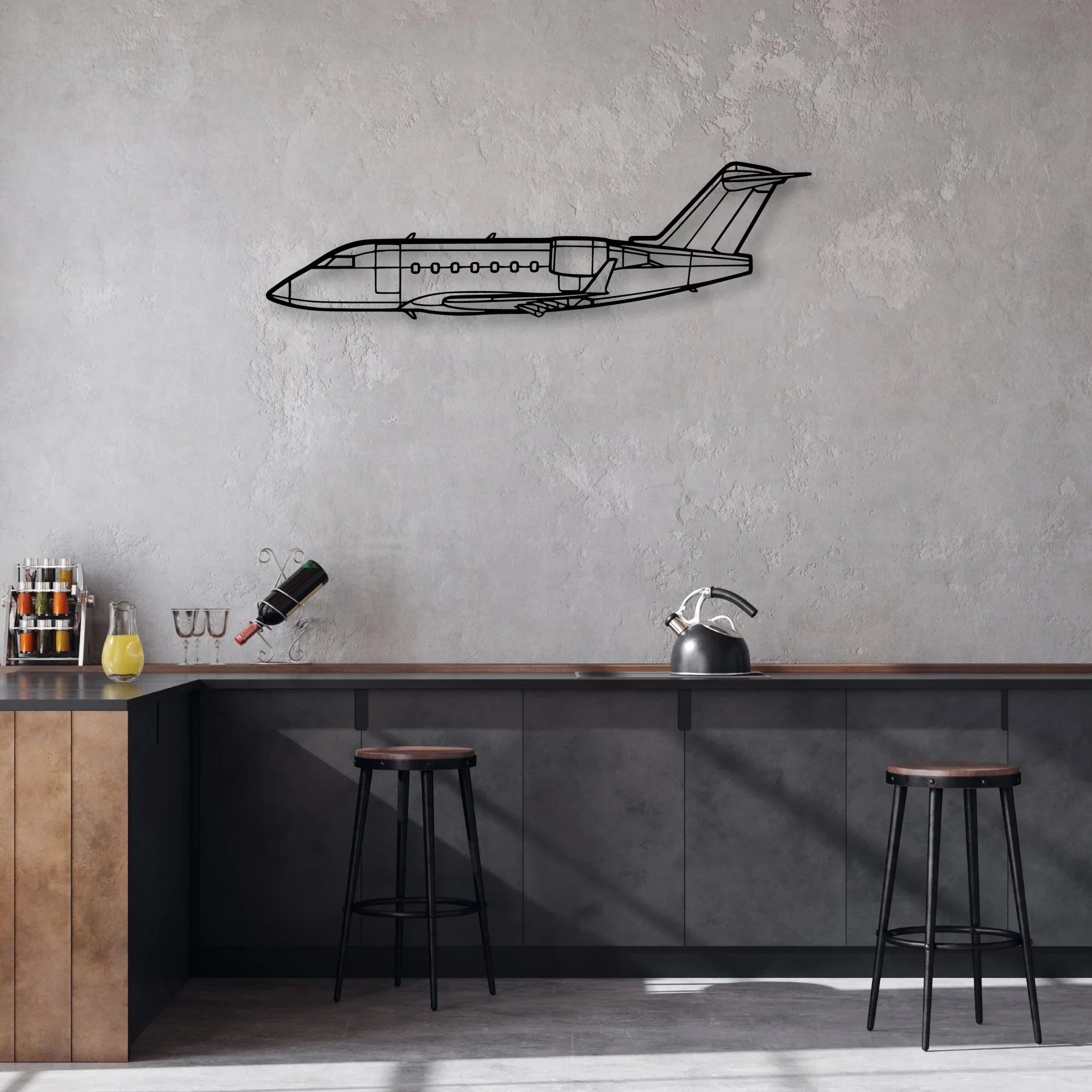 Challenger 604 Classic Aircraft Silhouette Metal Wall Art - Aviation Hangar Decor