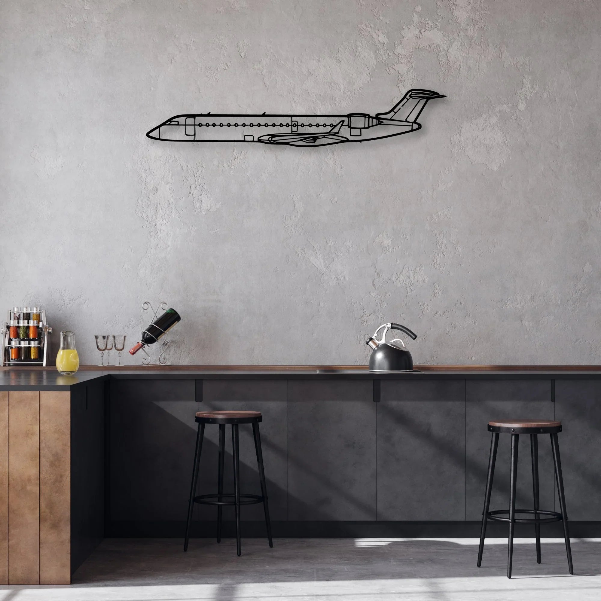 CRJ700 2 Classic Aircraft Silhouette Metal Wall Art - Aviation Hangar Decor