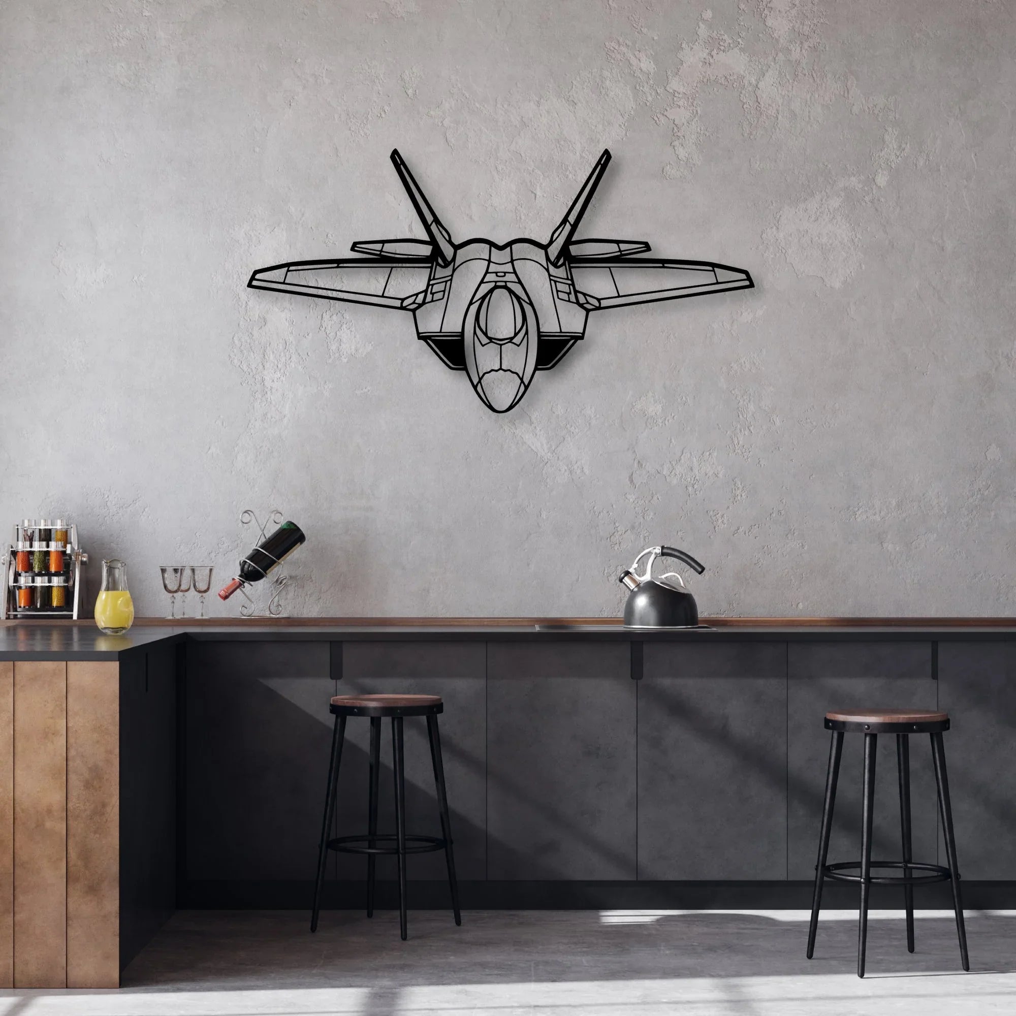 F-22 Raptor Classic Aircraft Silhouette Metal Wall Art - Aviation Hangar Decor
