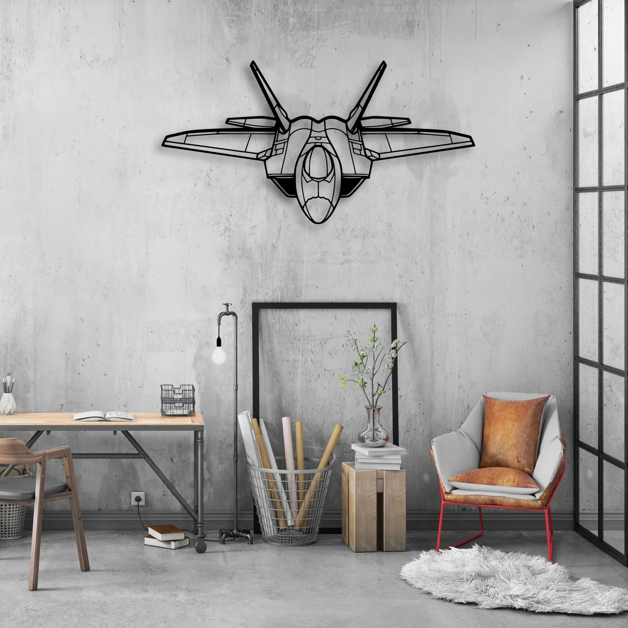 F-22 Raptor Classic Aircraft Silhouette Metal Wall Art - Aviation Hangar Decor