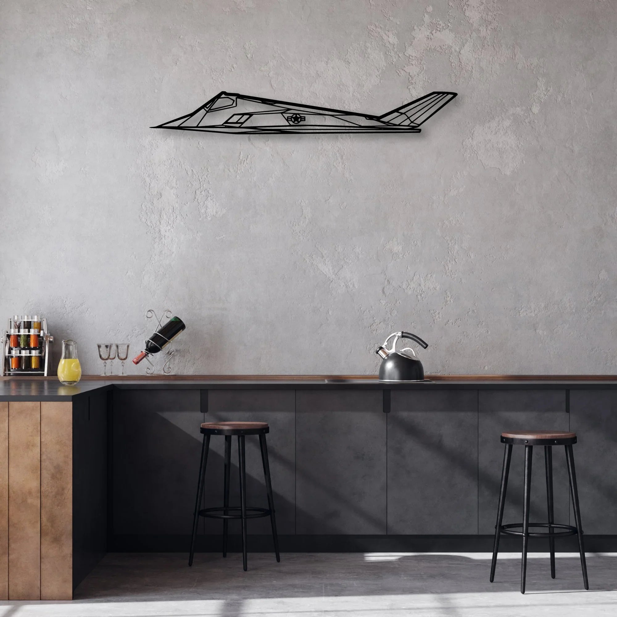 F117 Nighthawk Classic Aircraft Silhouette Metal Wall Art - Aviation Hangar Decor