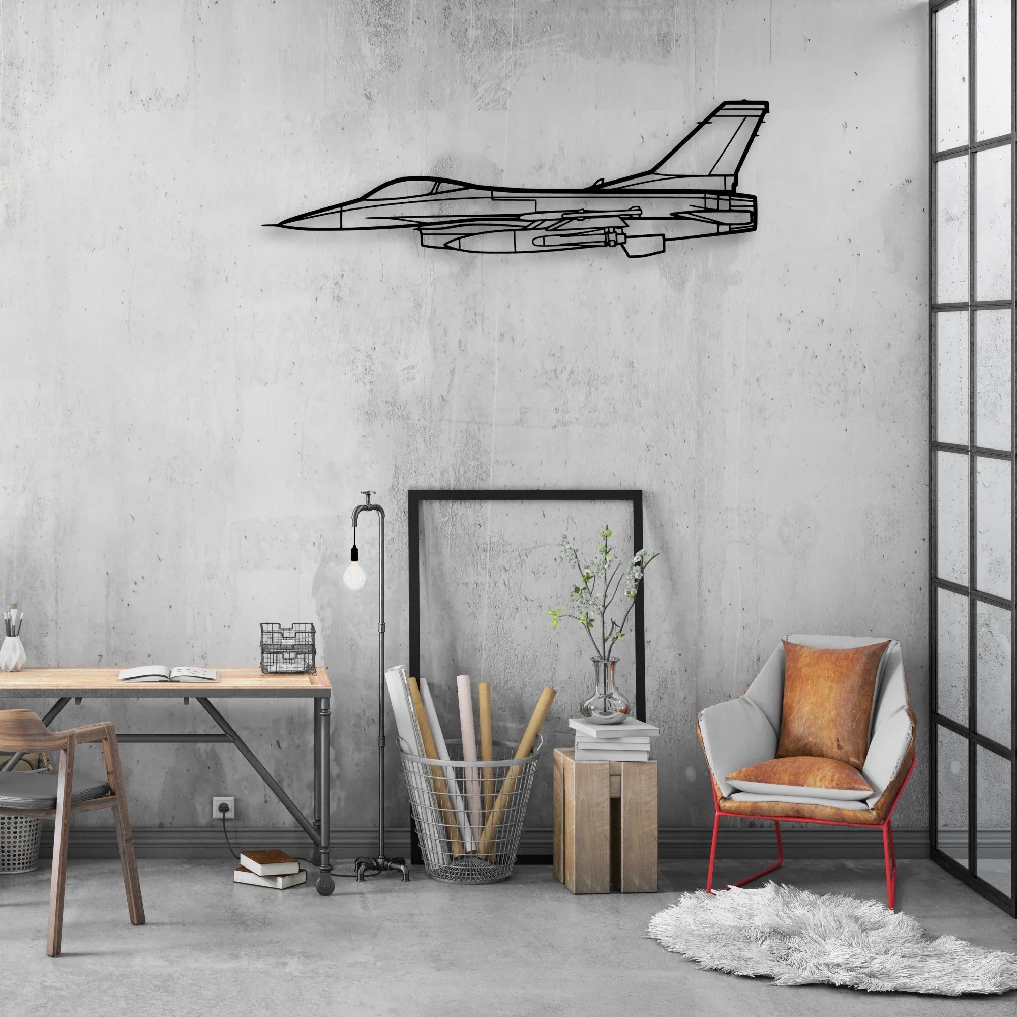 F16 Falcon Classic Aircraft Silhouette Metal Wall Art - Aviation Hangar Decor