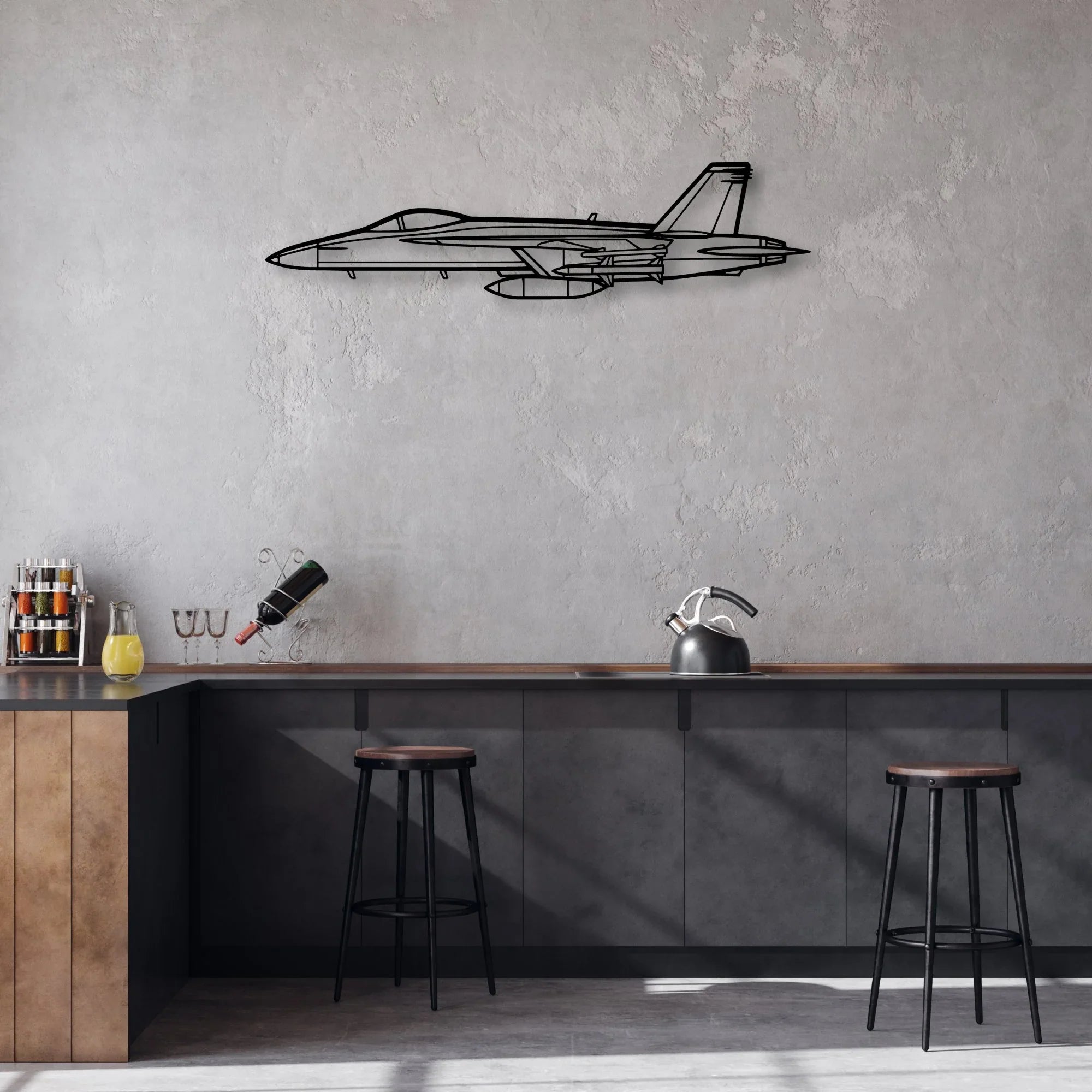 F18 Hornet Classic Aircraft Silhouette Metal Wall Art - Aviation Hangar Decor