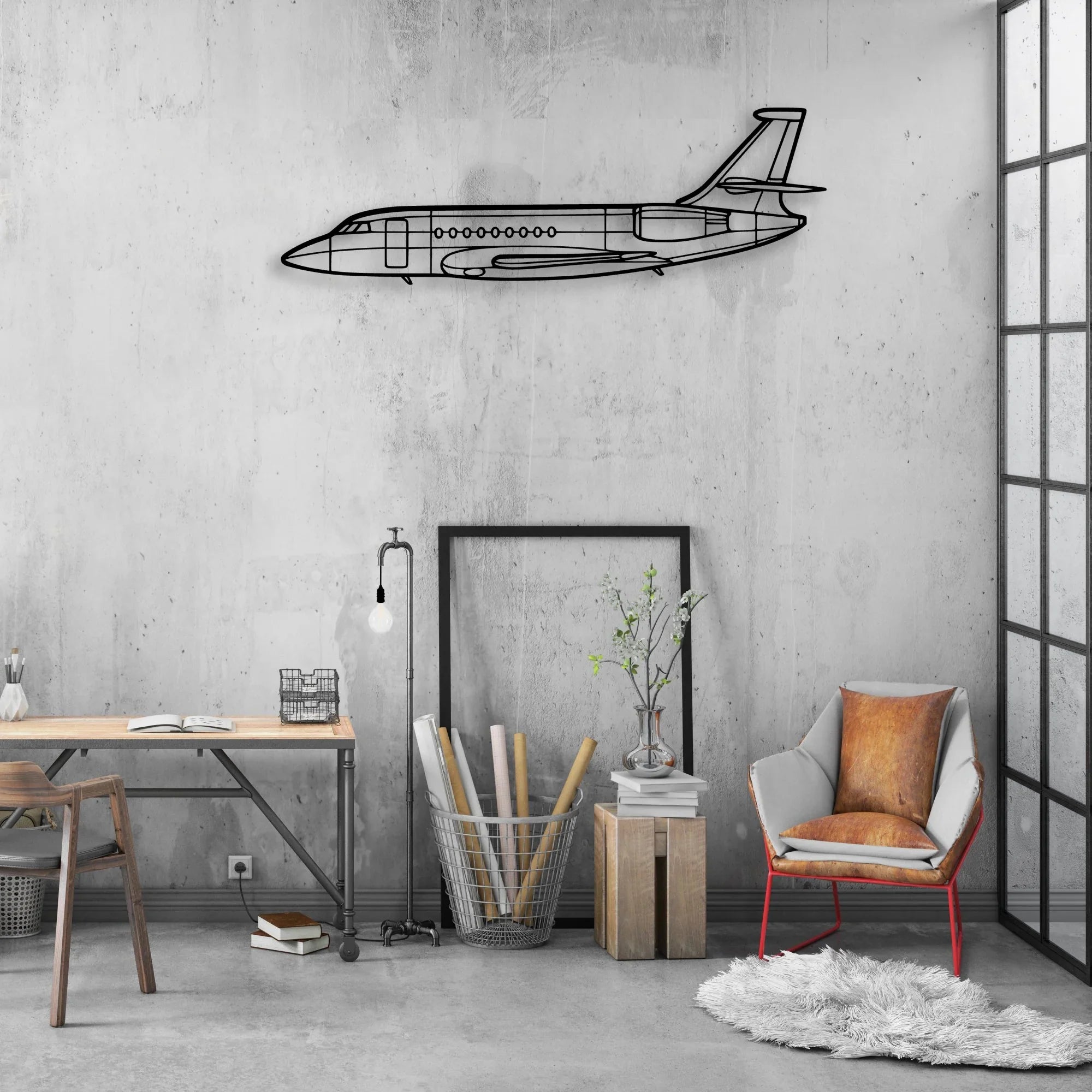 Falcon 2000 2 Classic Aircraft Silhouette Metal Wall Art - Aviation Hangar Decor