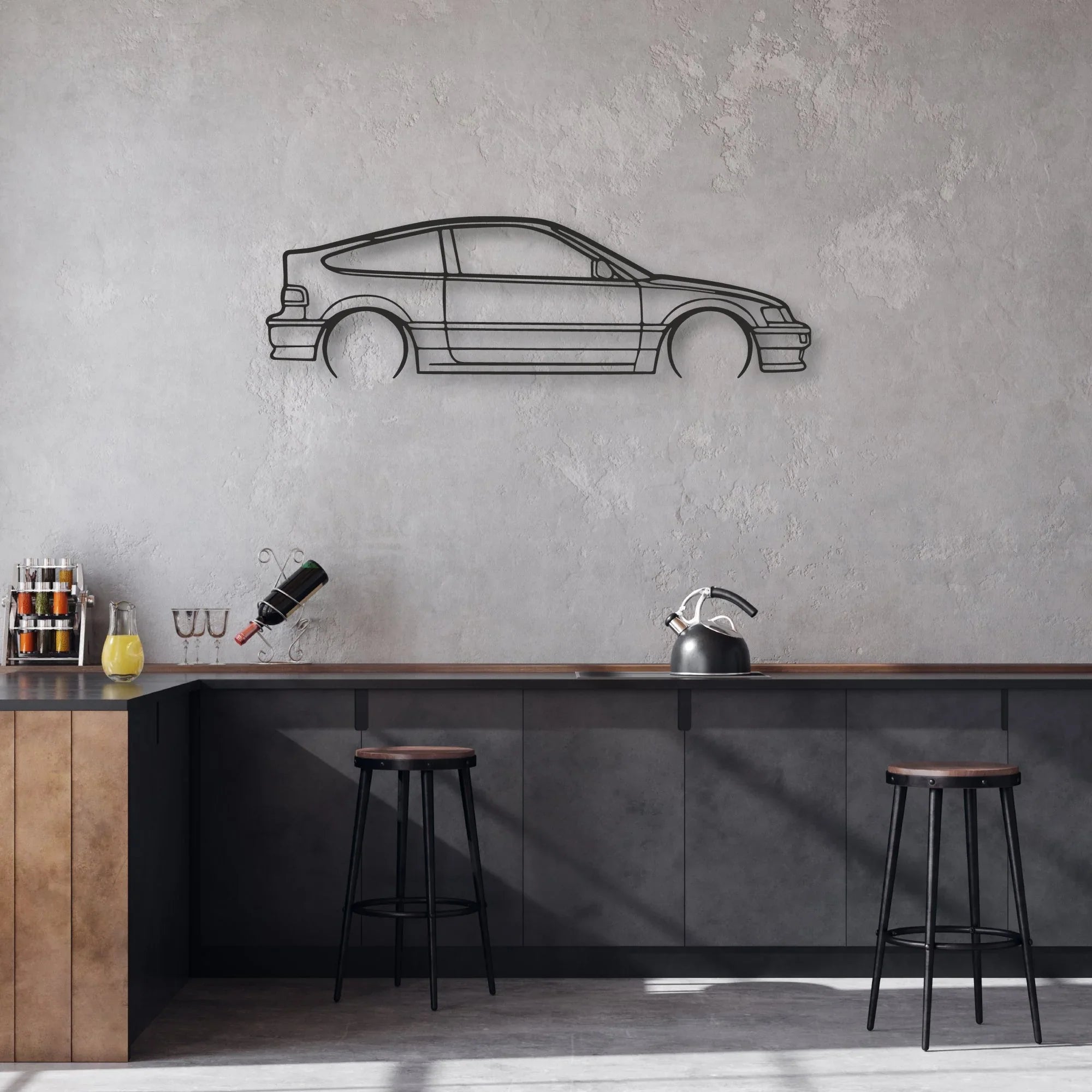 honda crx 1990 Classic Silhouette Metal Wall Art - Automotive Garage Decor