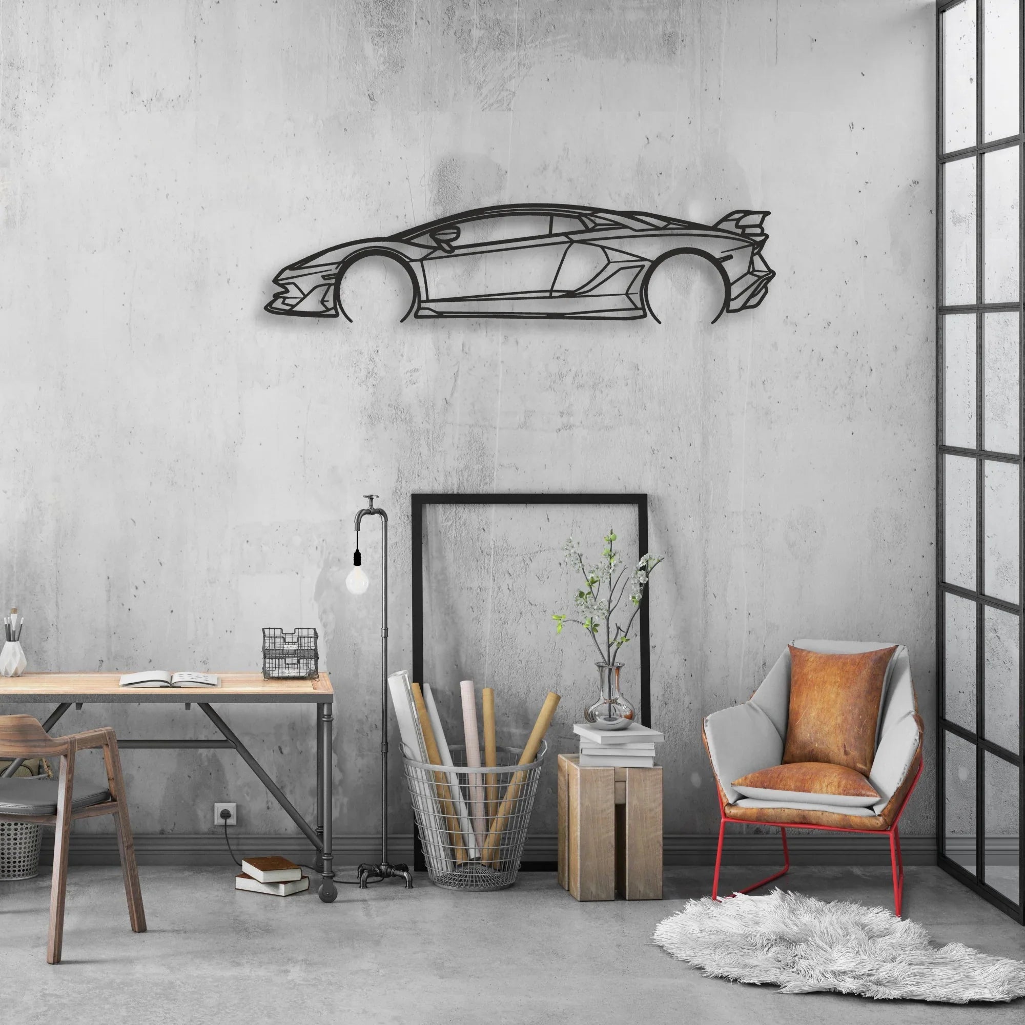 lamborghini aventador Classic Silhouette Metal Wall Art - Automotive Garage Decor