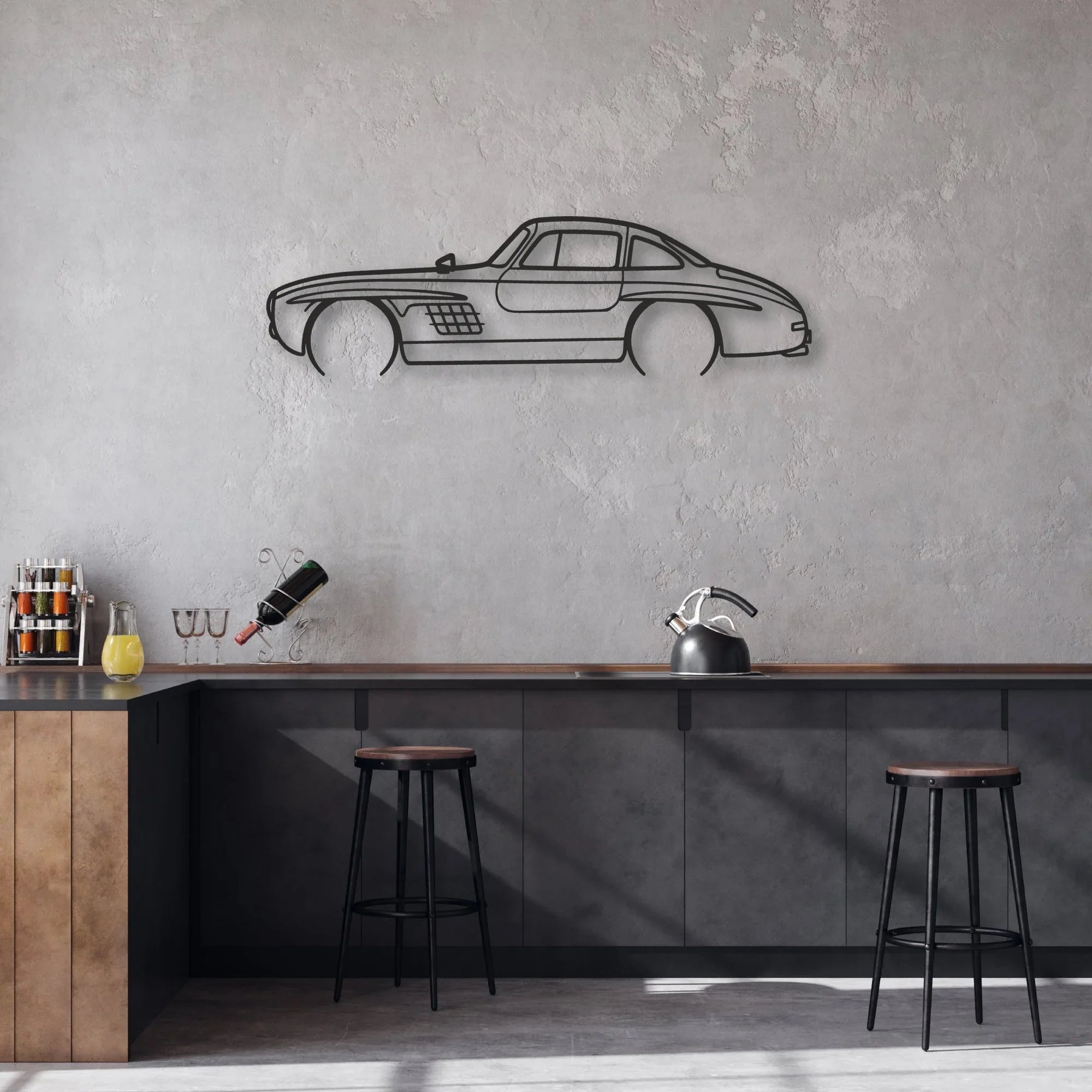 mercedes 300 sl Classic Silhouette Metal Wall Art - Automotive Garage Decor