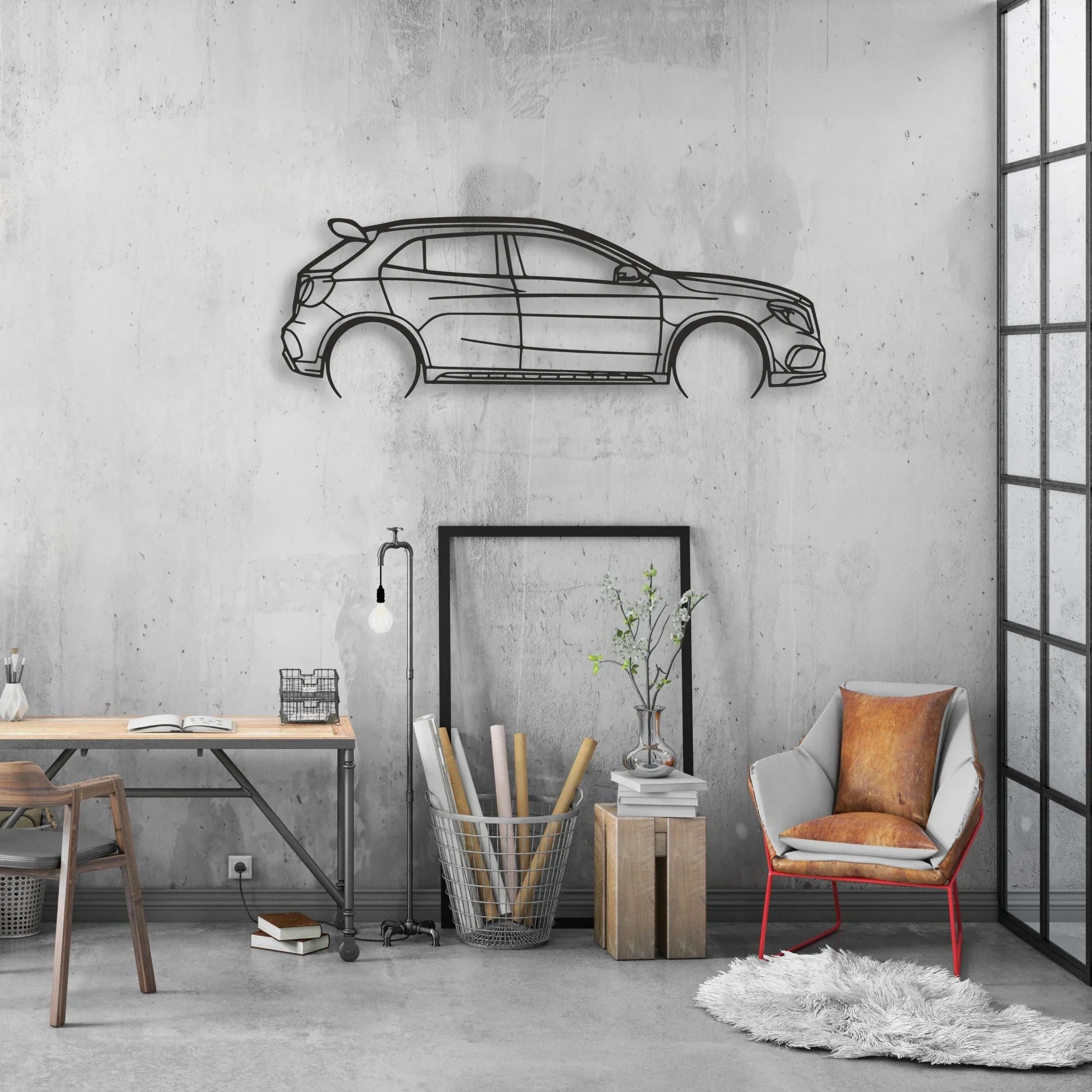 mercedes gla 45 Classic Silhouette Metal Wall Art - Automotive Garage Decor