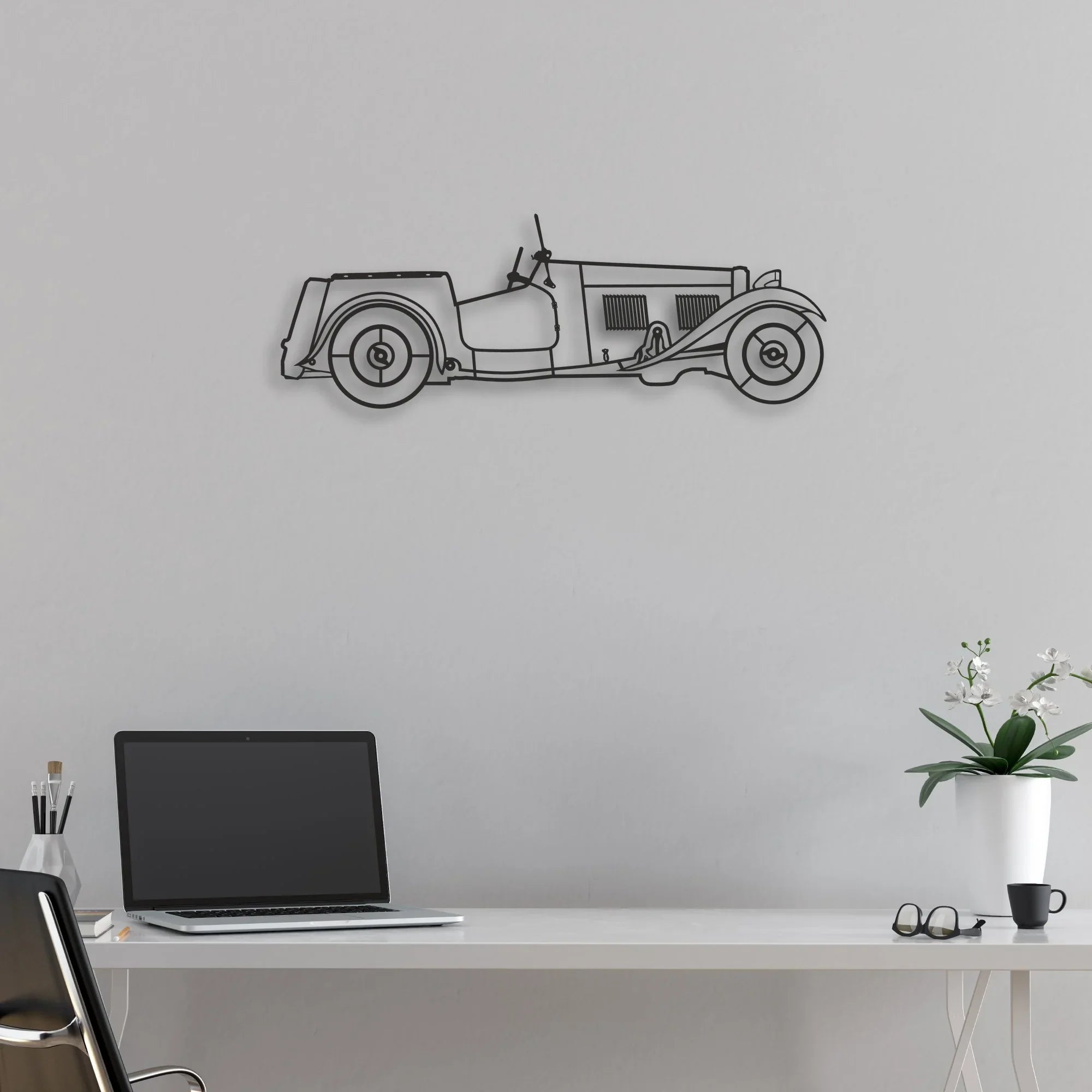 old classic car Classic Silhouette Metal Wall Art - Automotive Garage Decor