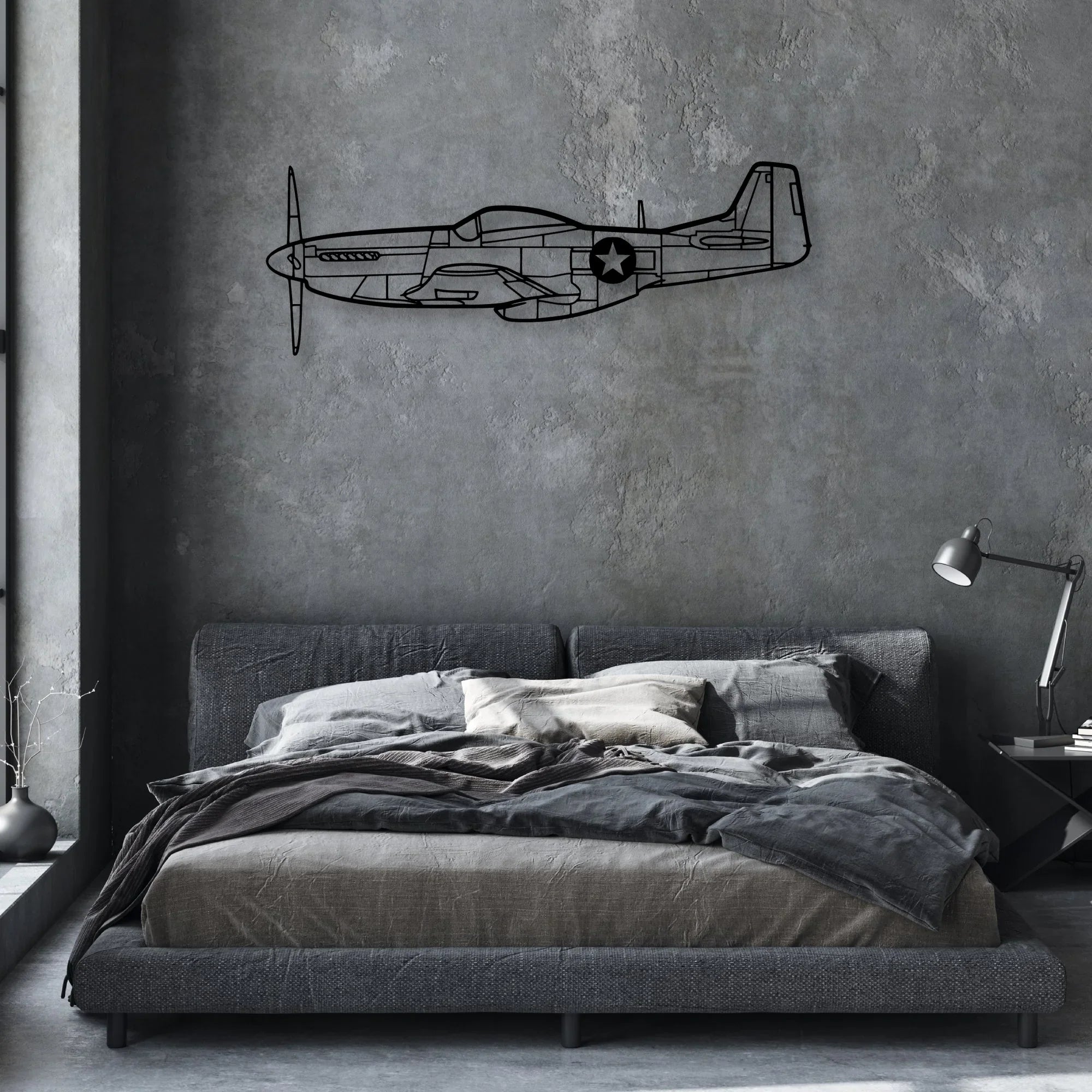 P51 Mustang Classic Aircraft Silhouette Metal Wall Art - Aviation Hangar Decor