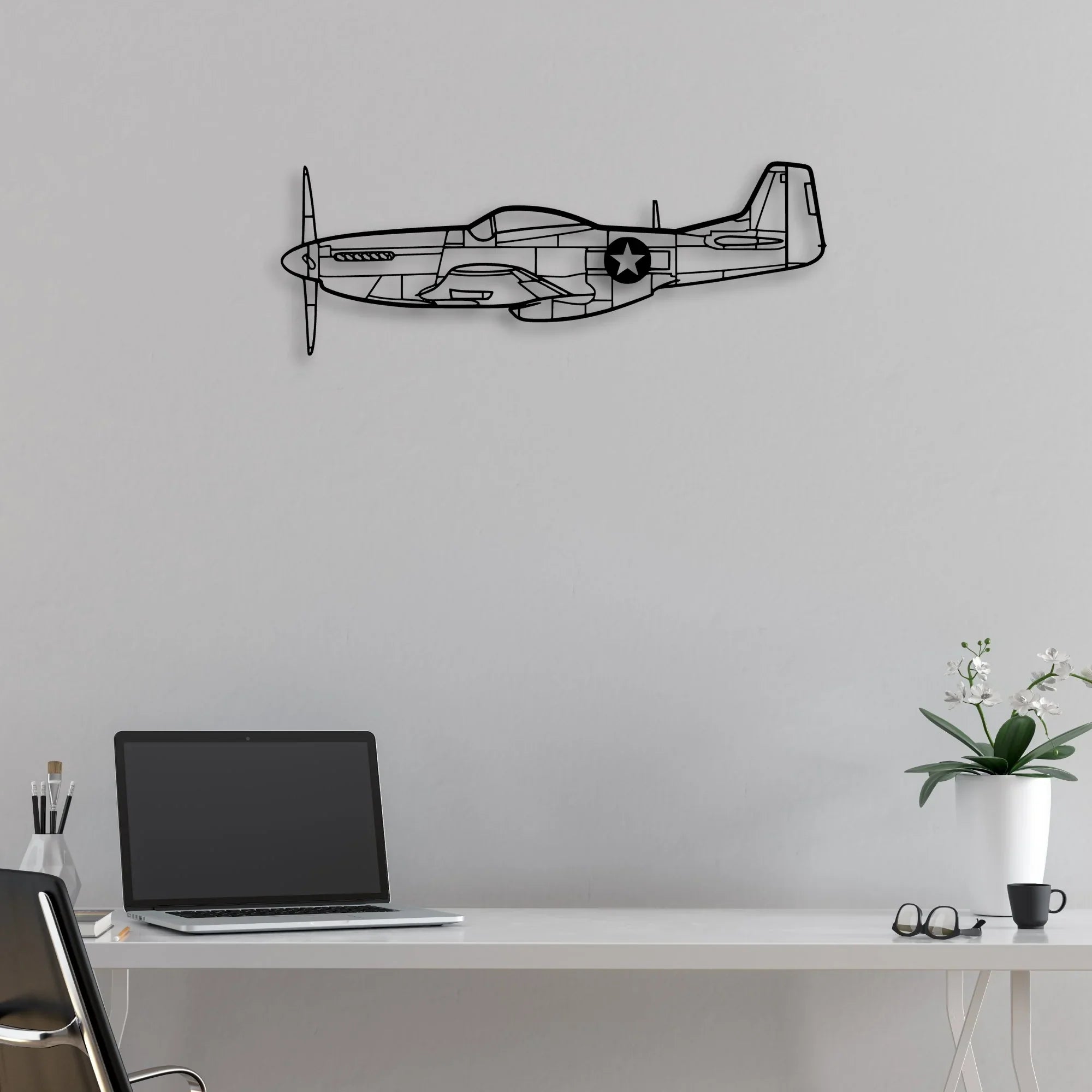 P51 Mustang Classic Aircraft Silhouette Metal Wall Art - Aviation Hangar Decor