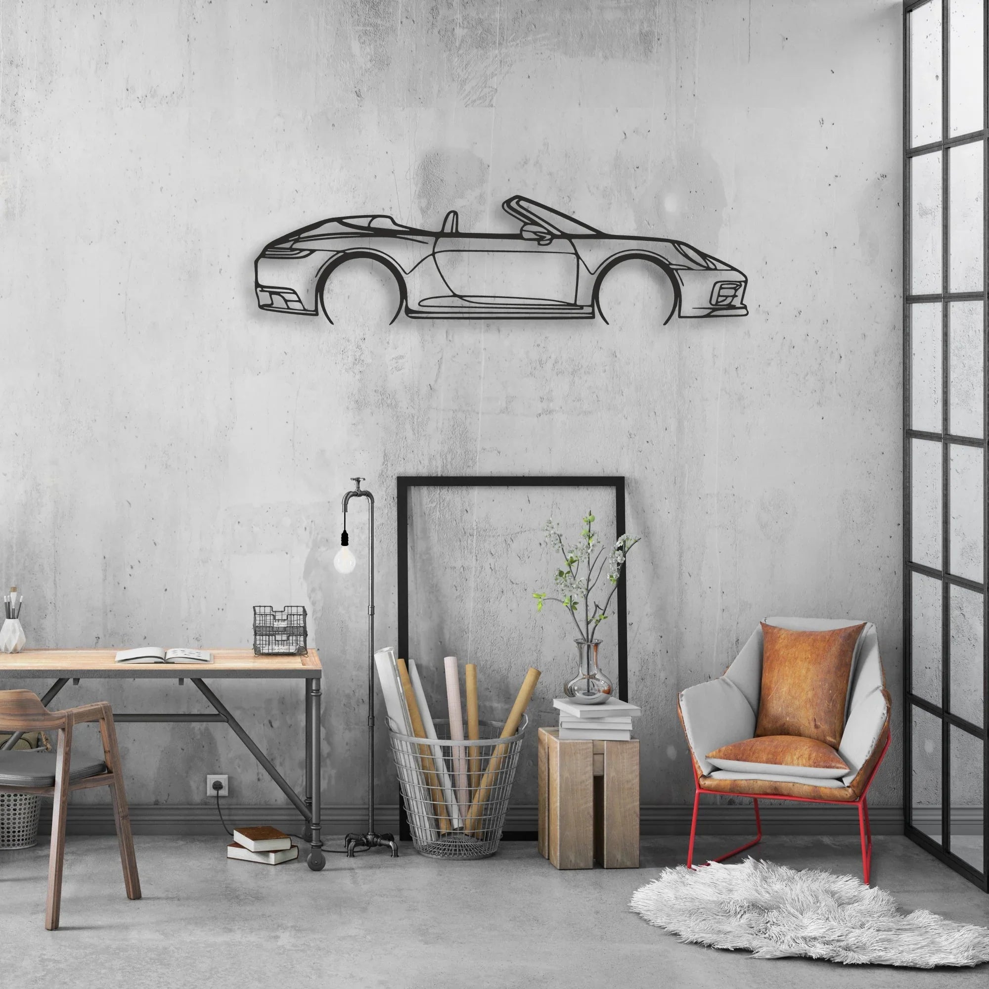 porsche 911 model 992 convertible Classic Silhouette Metal Wall Art - Automotive Garage Decor
