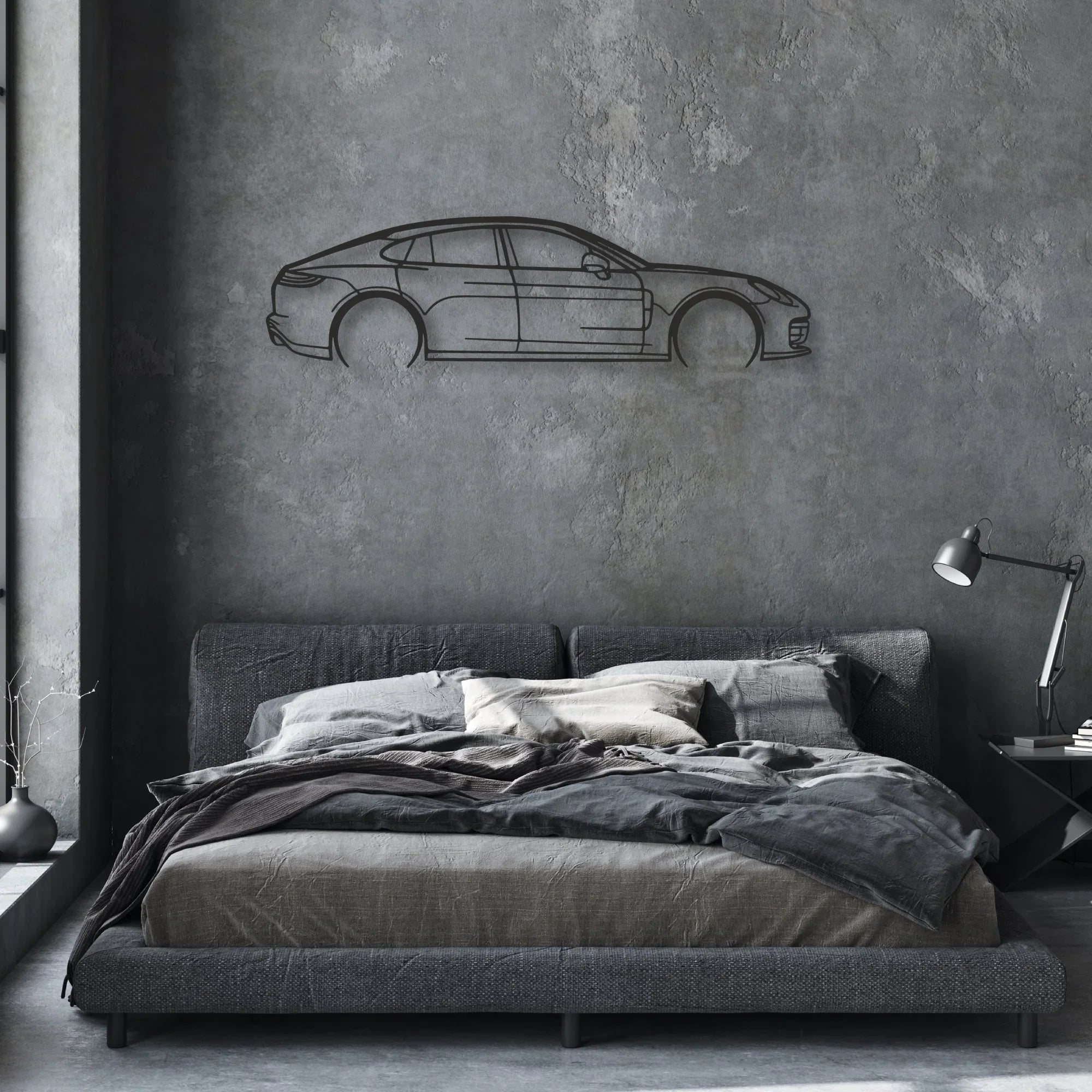 porsche panamera gts 2023 Classic Silhouette Metal Wall Art - Automotive Garage Decor