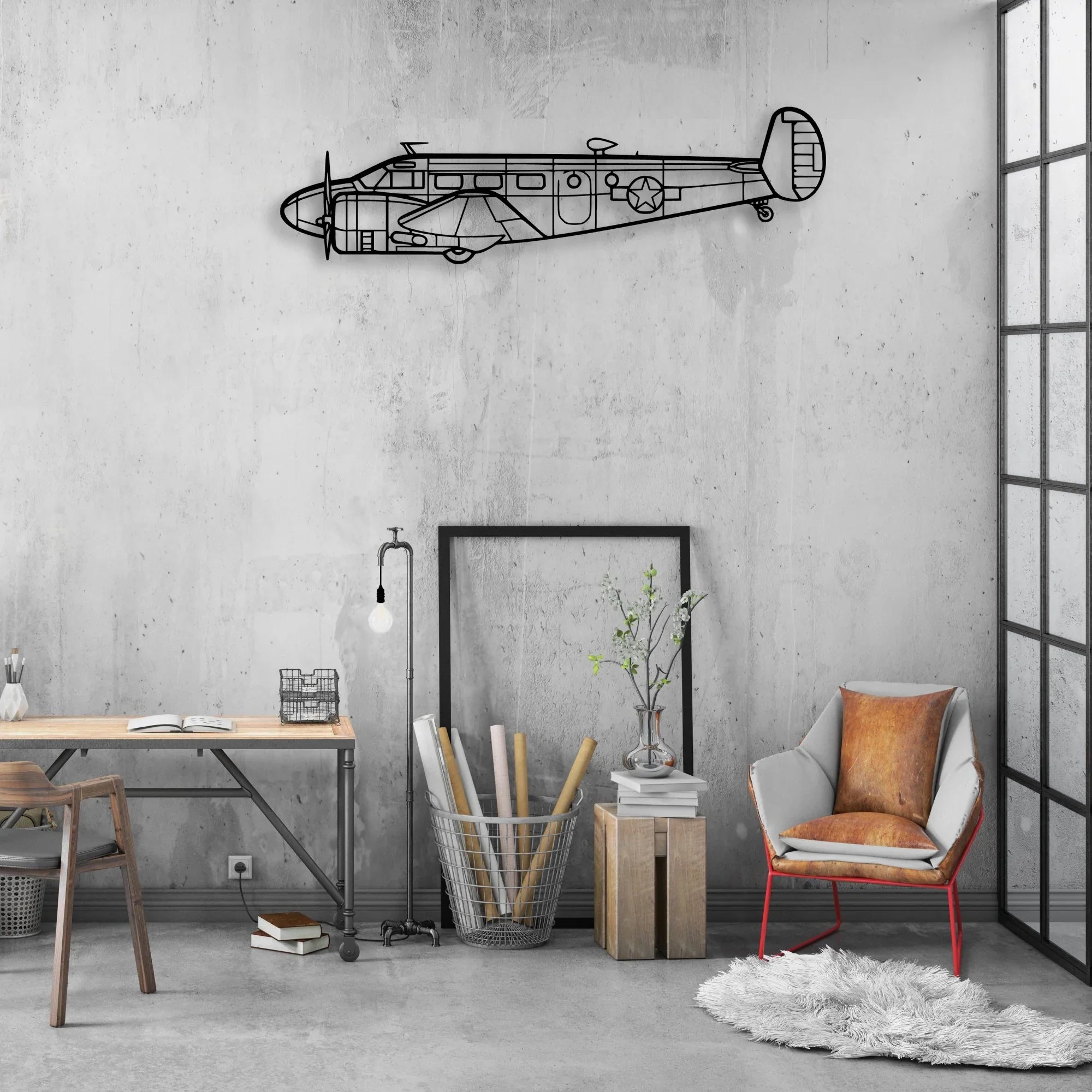 RC-45 Classic Aircraft Silhouette Metal Wall Art - Aviation Hangar Decor