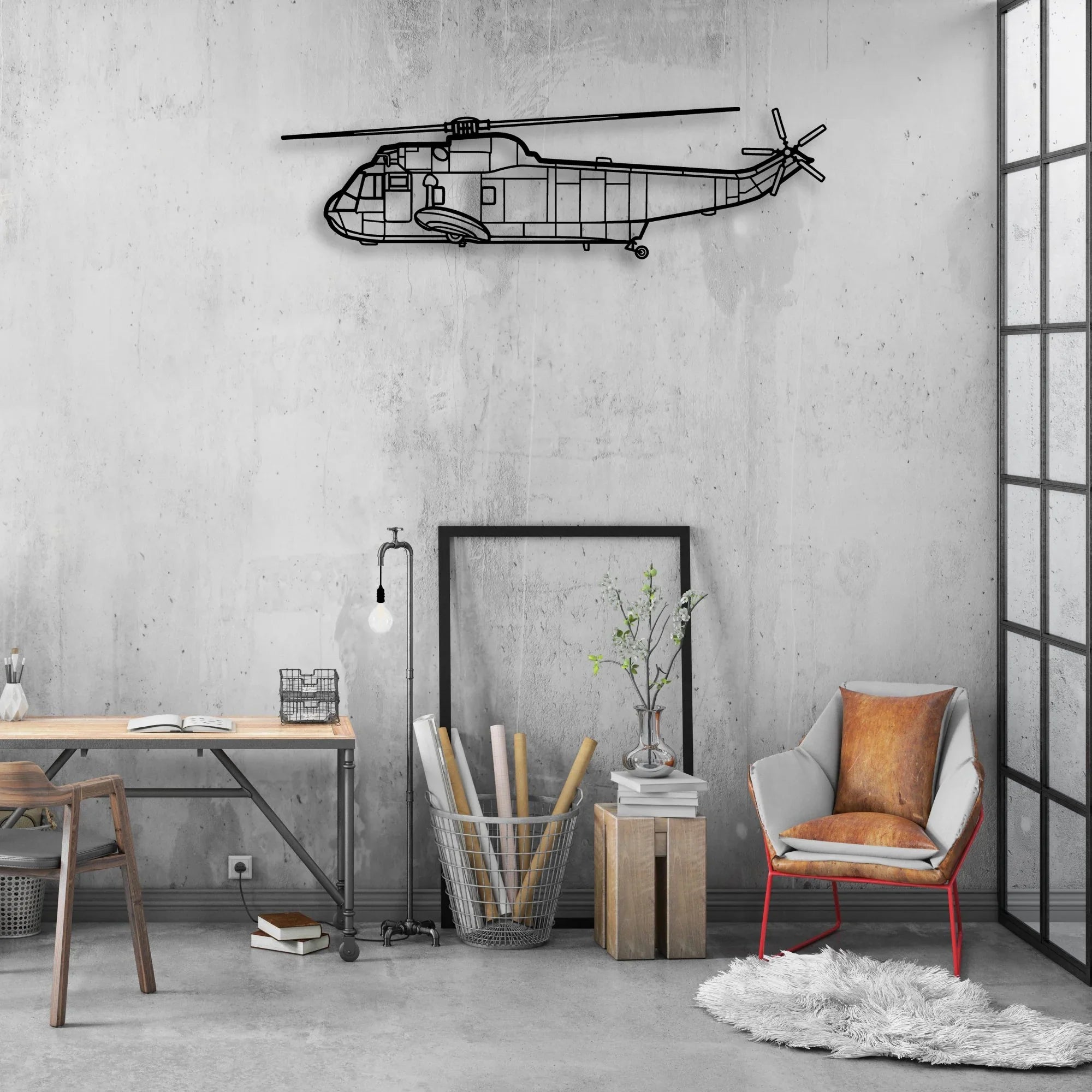 SH-3 Sea King Classic Aircraft Silhouette Metal Wall Art - Aviation Hangar Decor