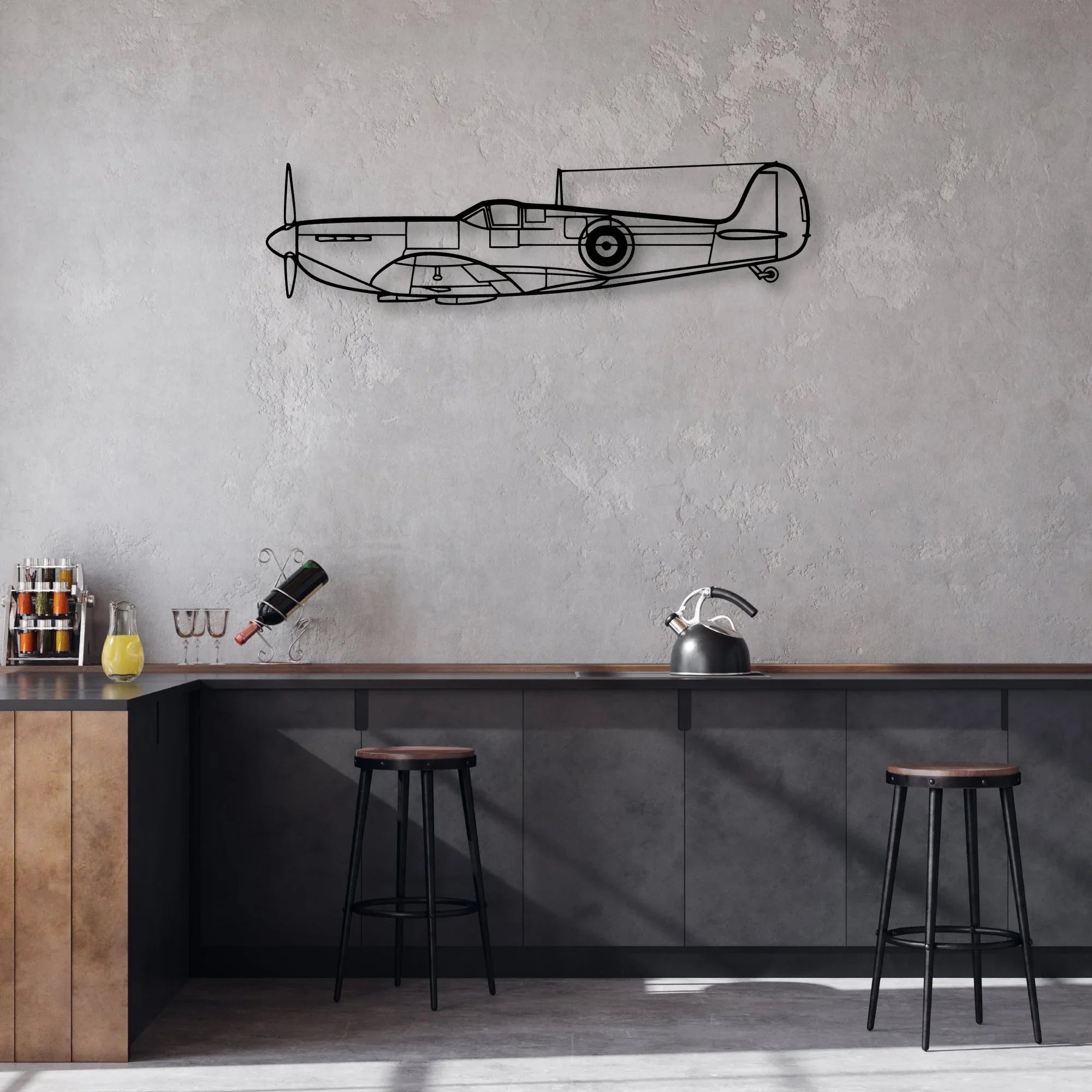 Spitfire Classic Aircraft Silhouette Metal Wall Art - Aviation Hangar Decor