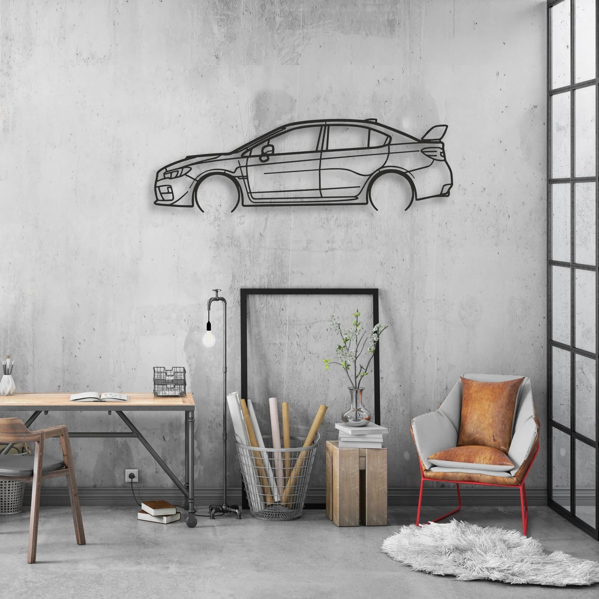 subaru wrx Classic Silhouette Metal Wall Art - Automotive Garage Decor