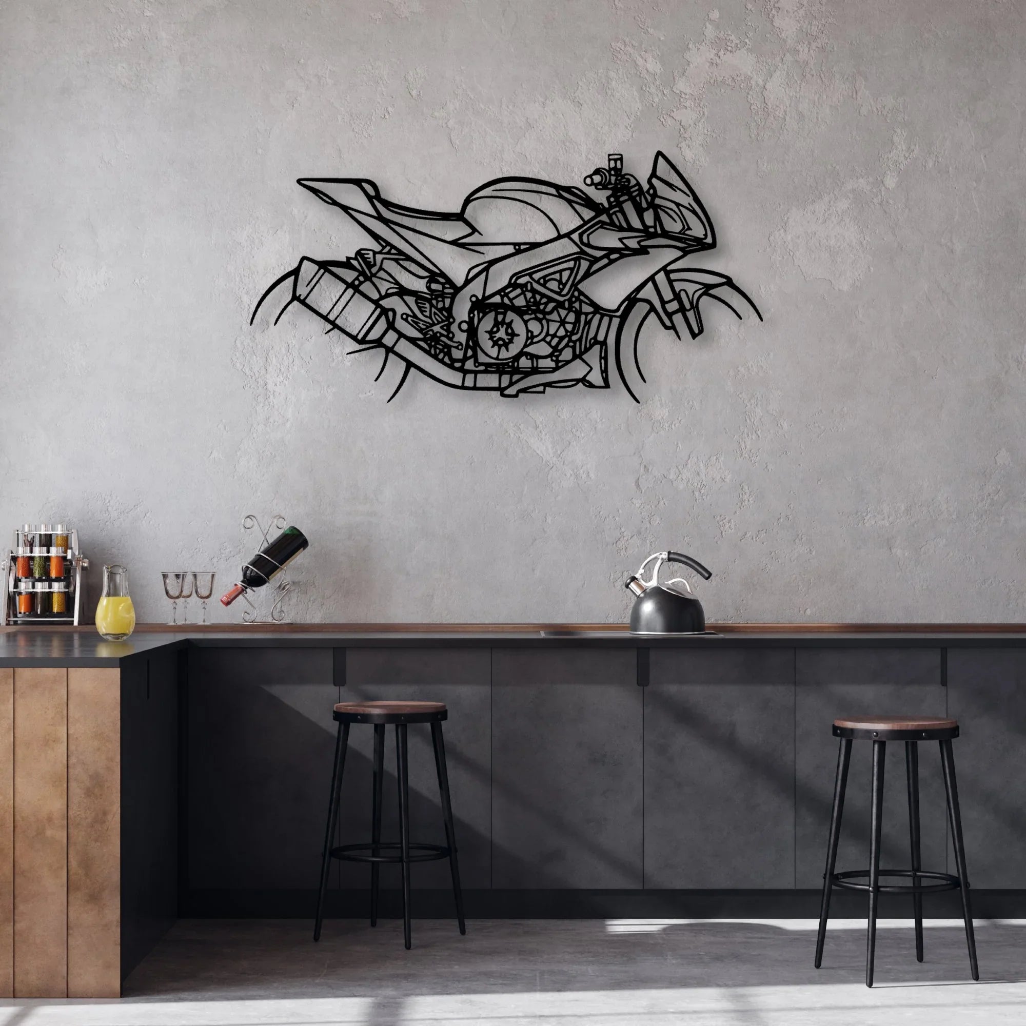 Tuono 2018 2 Classic Motorcycle Silhouette Metal Wall Art - Moto Garage Decor