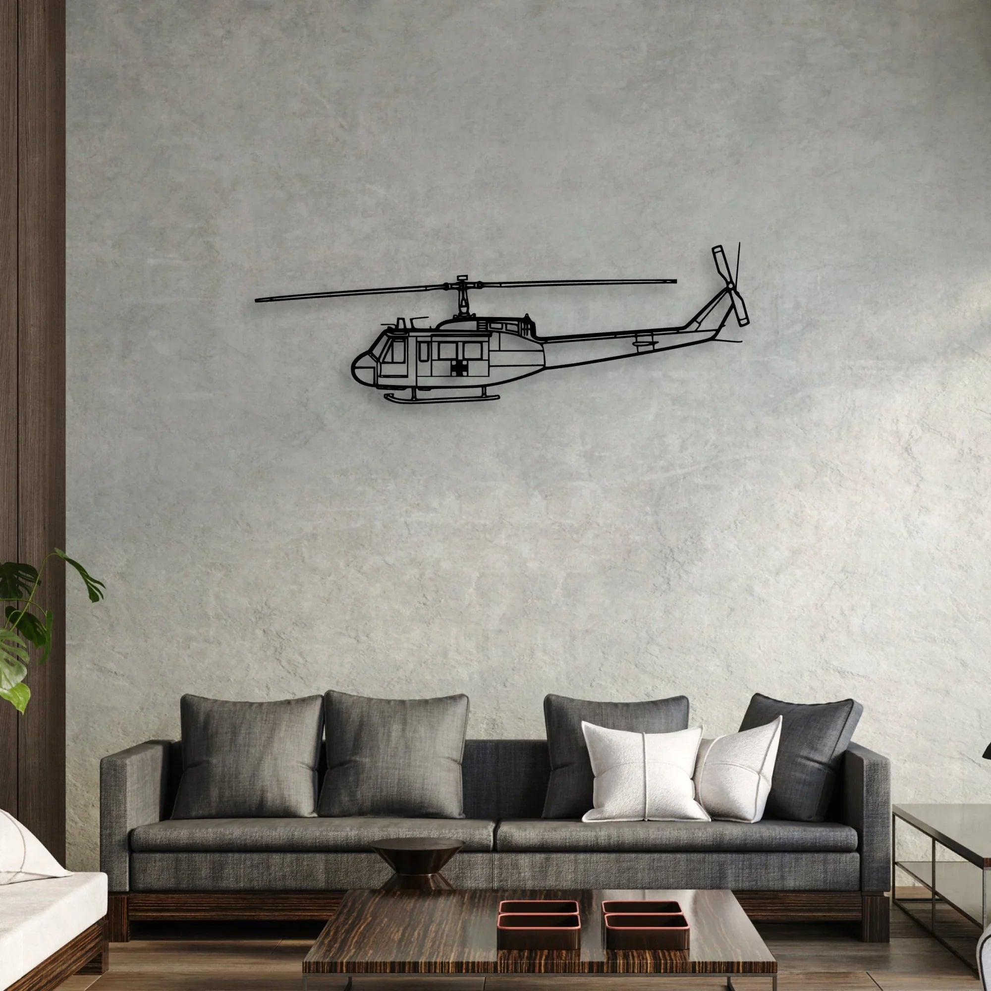 UH-1 Iroquois Huey 1970 Classic Aircraft Silhouette Metal Wall Art - Aviation Hangar Decor