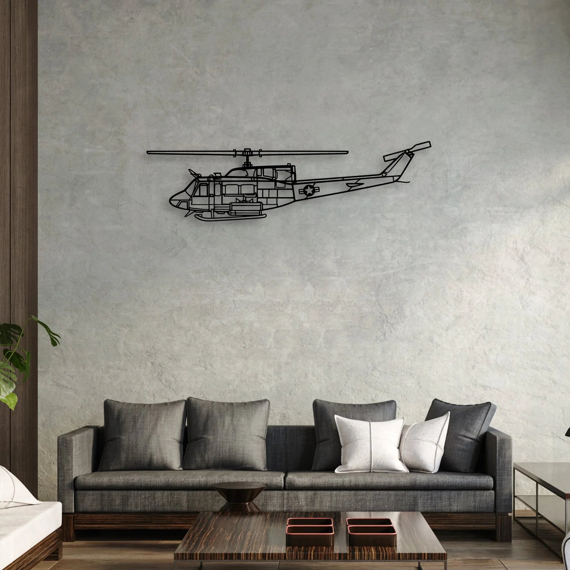 UH-1N Huey Classic Aircraft Silhouette Metal Wall Art - Aviation Hangar Decor