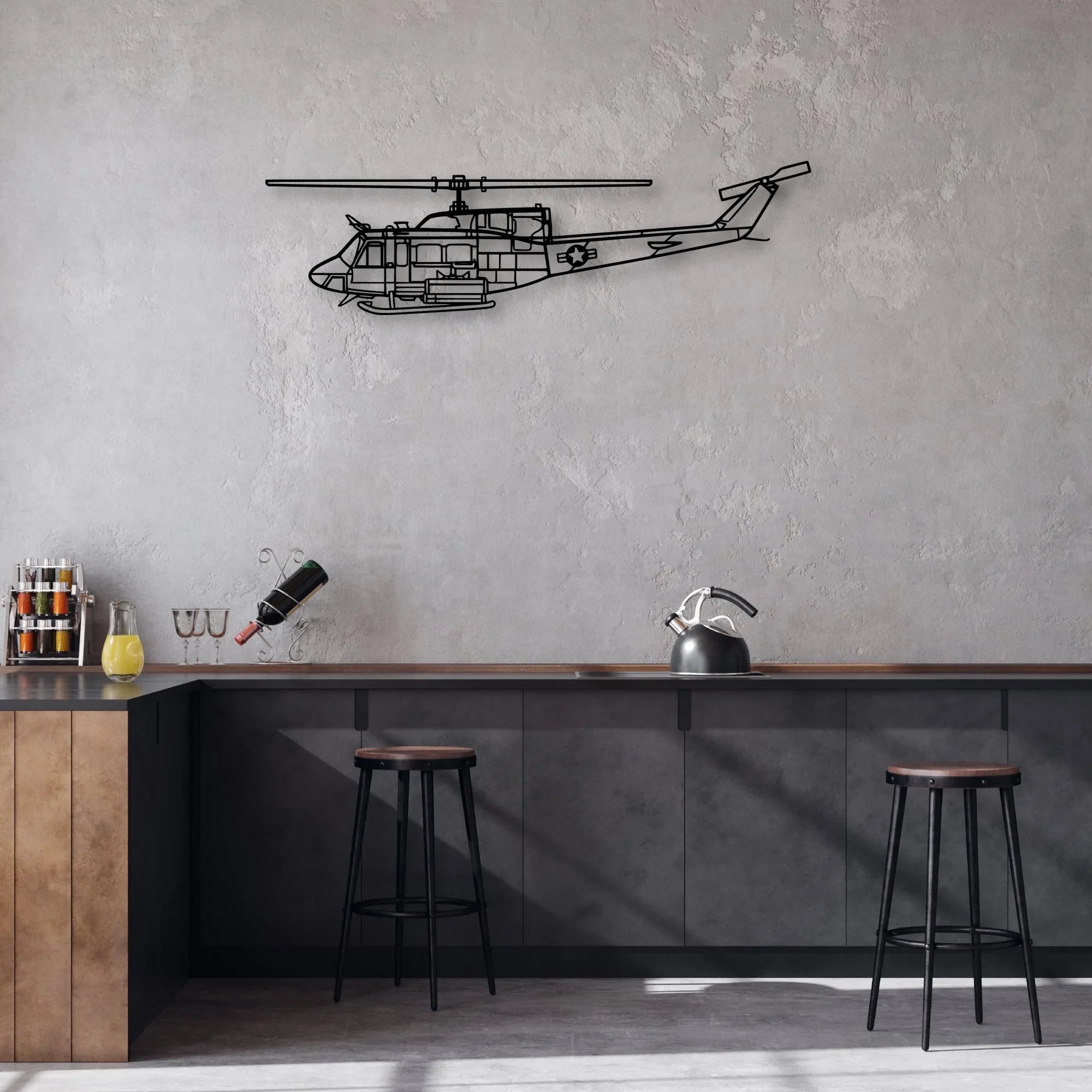 UH-1N Huey Classic Aircraft Silhouette Metal Wall Art - Aviation Hangar Decor