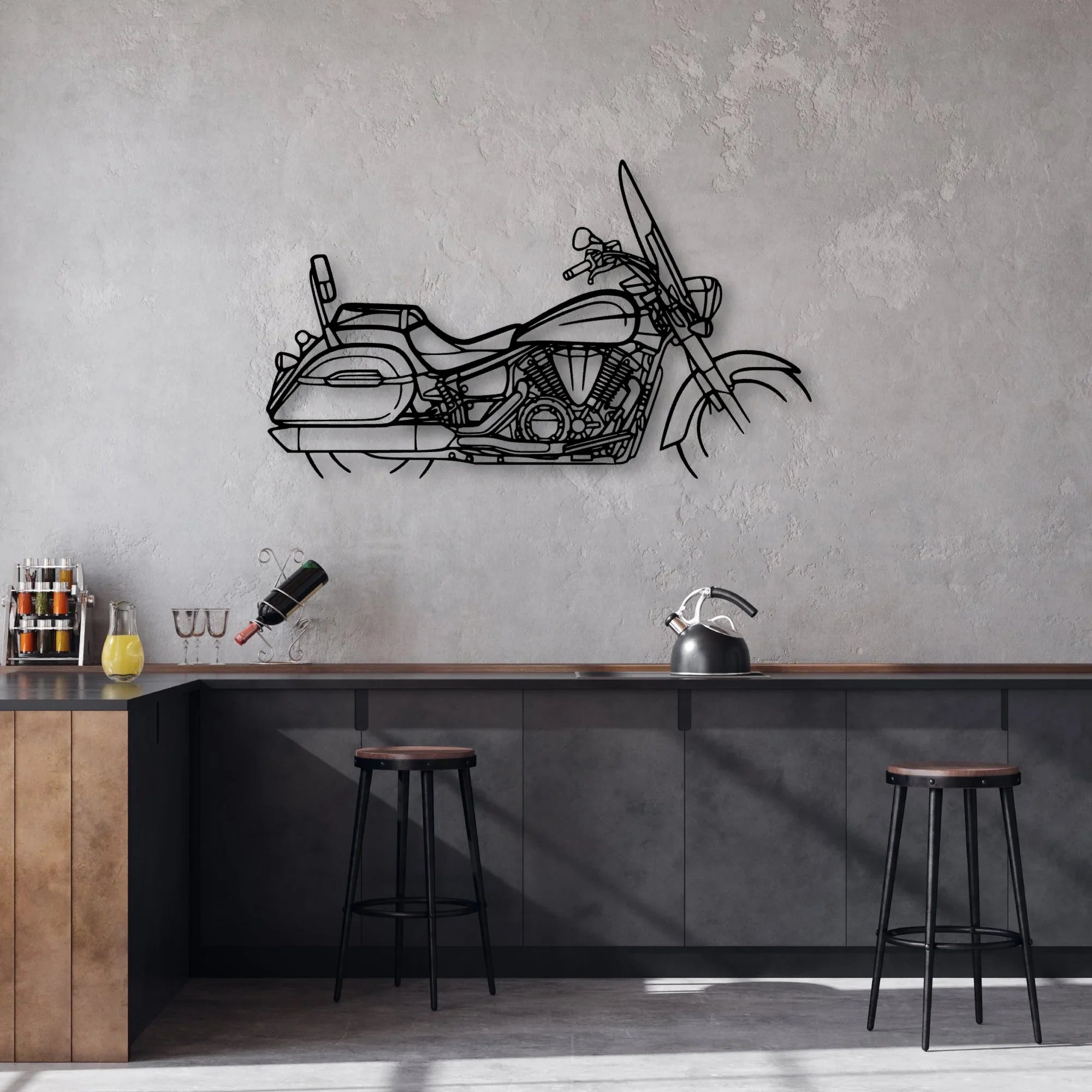 V Star 1300 Tourer Classic Motorcycle Silhouette Metal Wall Art - Moto Garage Decor