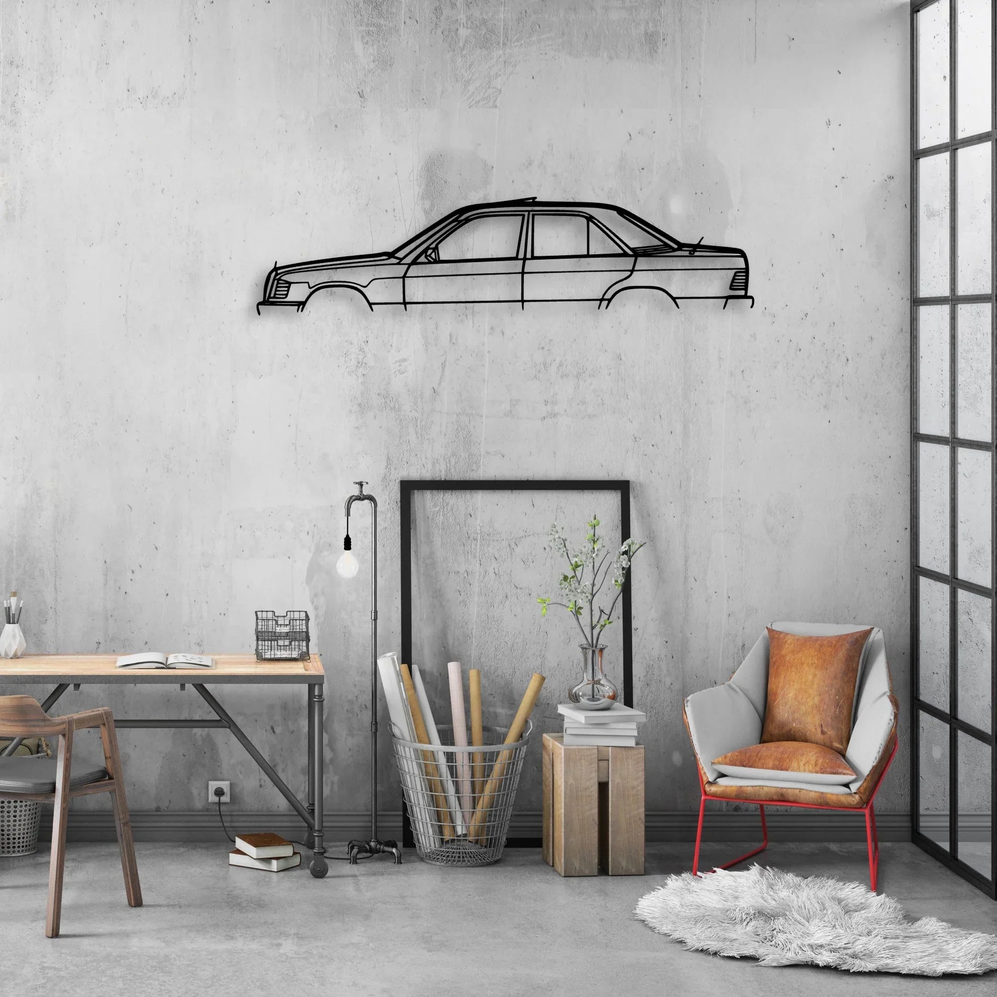 190E 1982 Classic Silhouette Metal Wall Art - Automotive Garage Decor