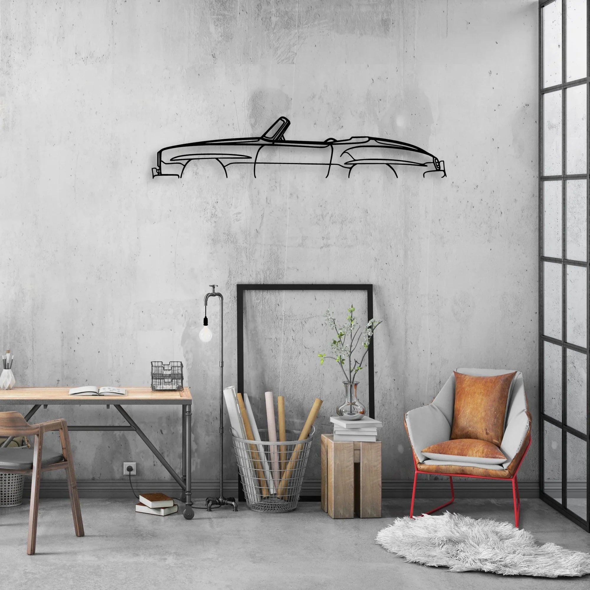 190SL 1958 Classic Silhouette Metal Wall Art - Automotive Garage Decor